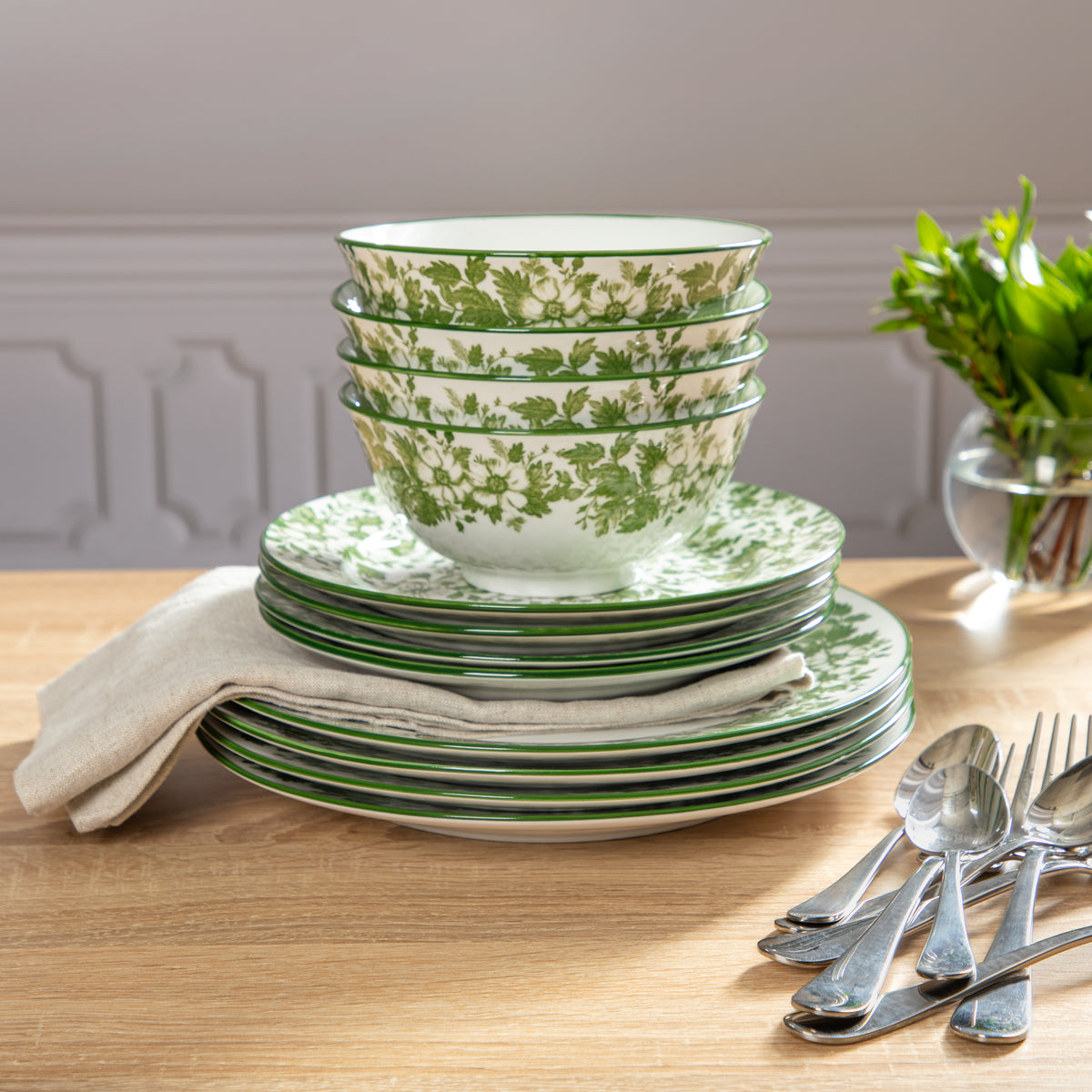 Martha Stewart Bedford Floral 12-Piece Porcelain Dinnerware Set for 4