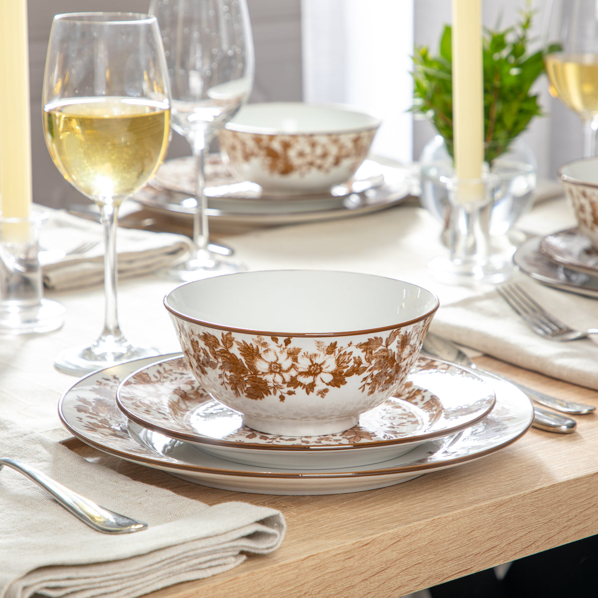 Martha Stewart Bedford Floral 12-Piece Porcelain Dinnerware Set for 4