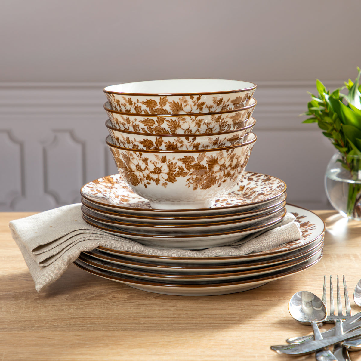 Martha Stewart Bedford Floral 12-Piece Porcelain Dinnerware Set for 4