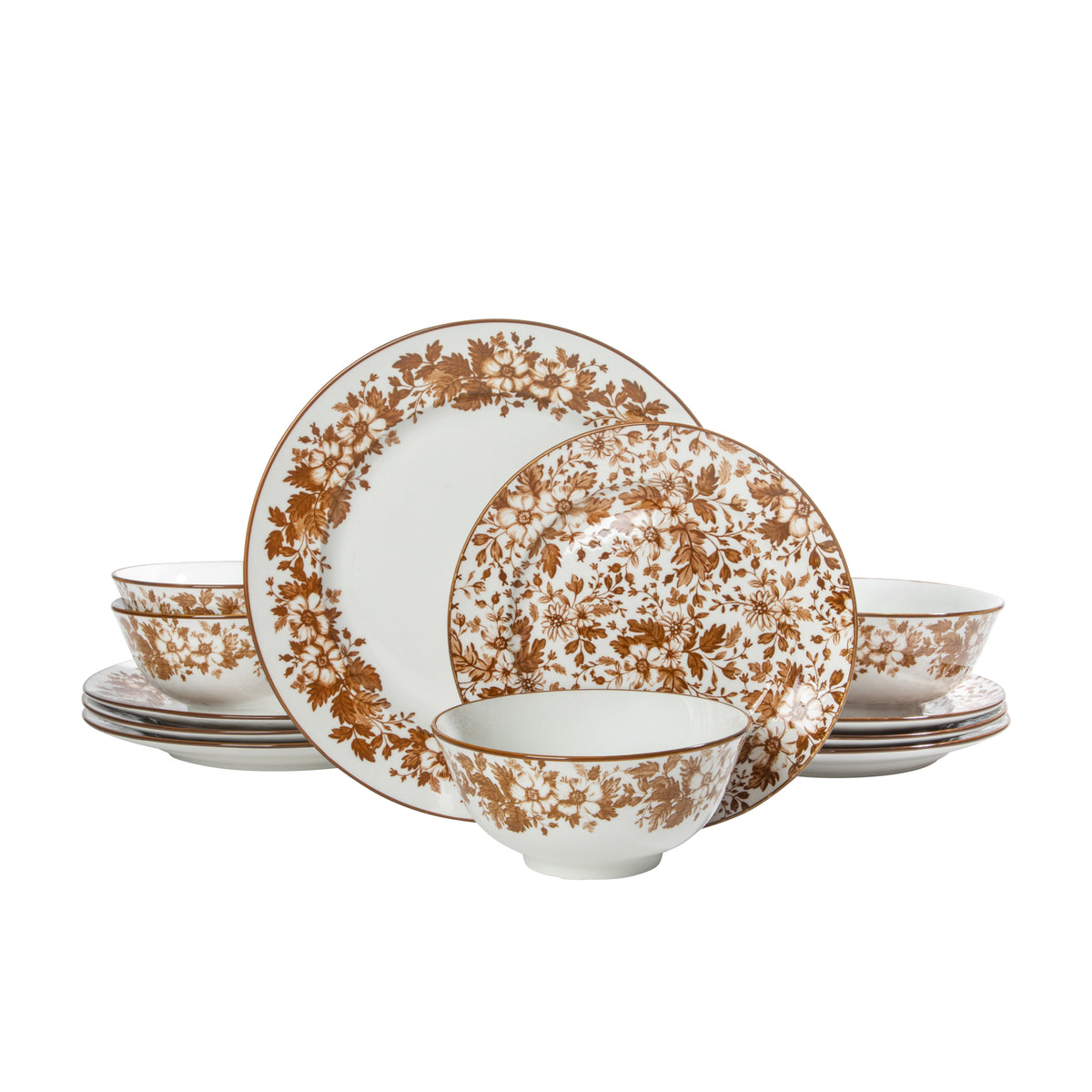 Martha Stewart Bedford Floral 12-Piece Porcelain Dinnerware Set for 4