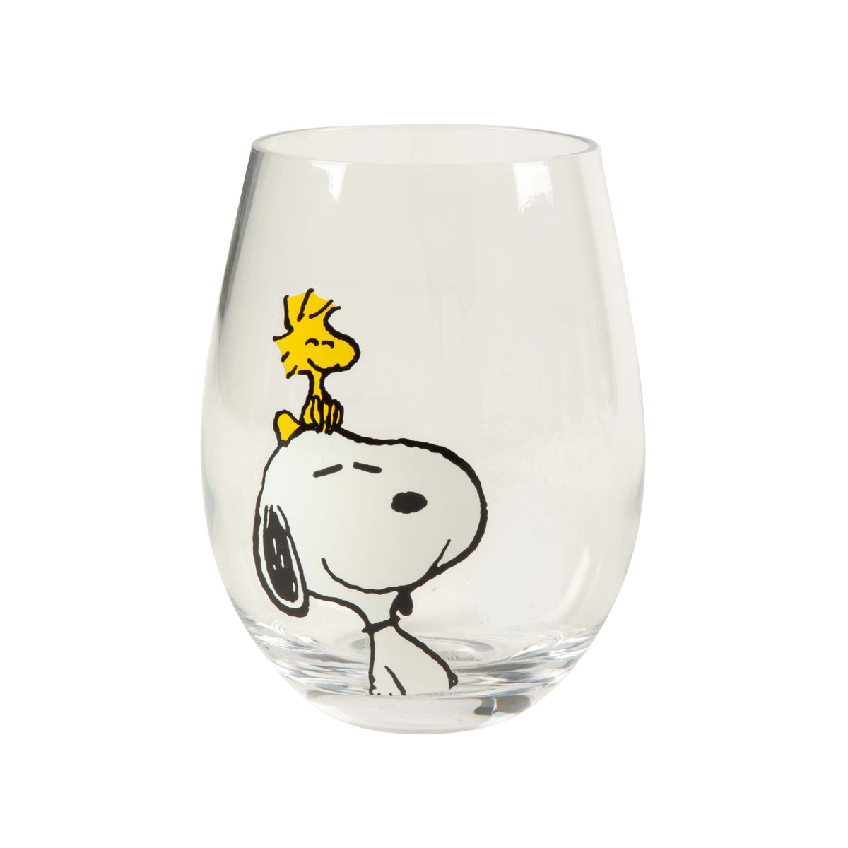 Peanuts Snoopy 19 Oz Clear Stemless Wine Glasses, Good Times With Friends Drinking Glasses, Set of 4