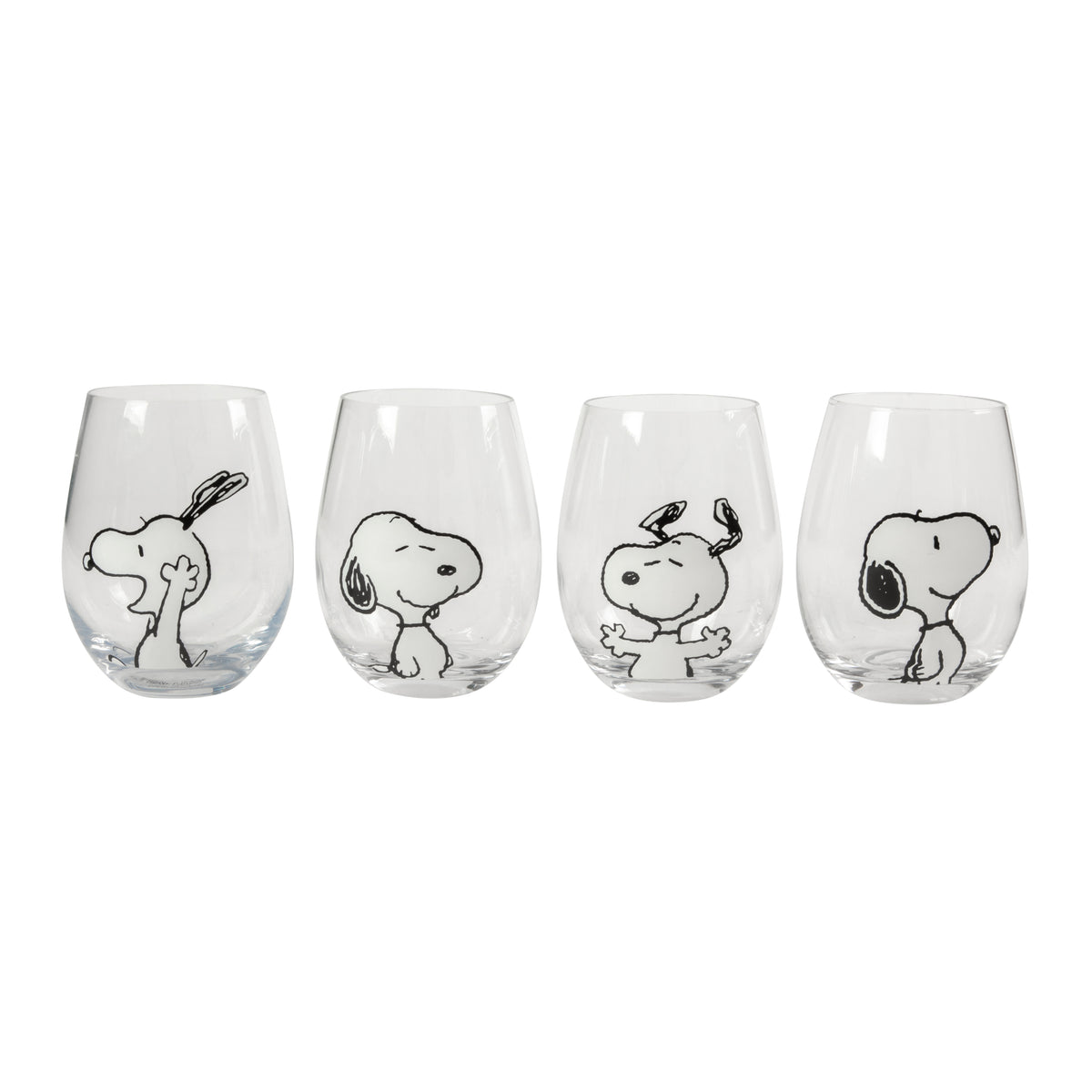 Peanuts Snoopy 19 Oz Clear Stemless Wine Glasses, Good Times With Friends Drinking Glasses, Set of 4