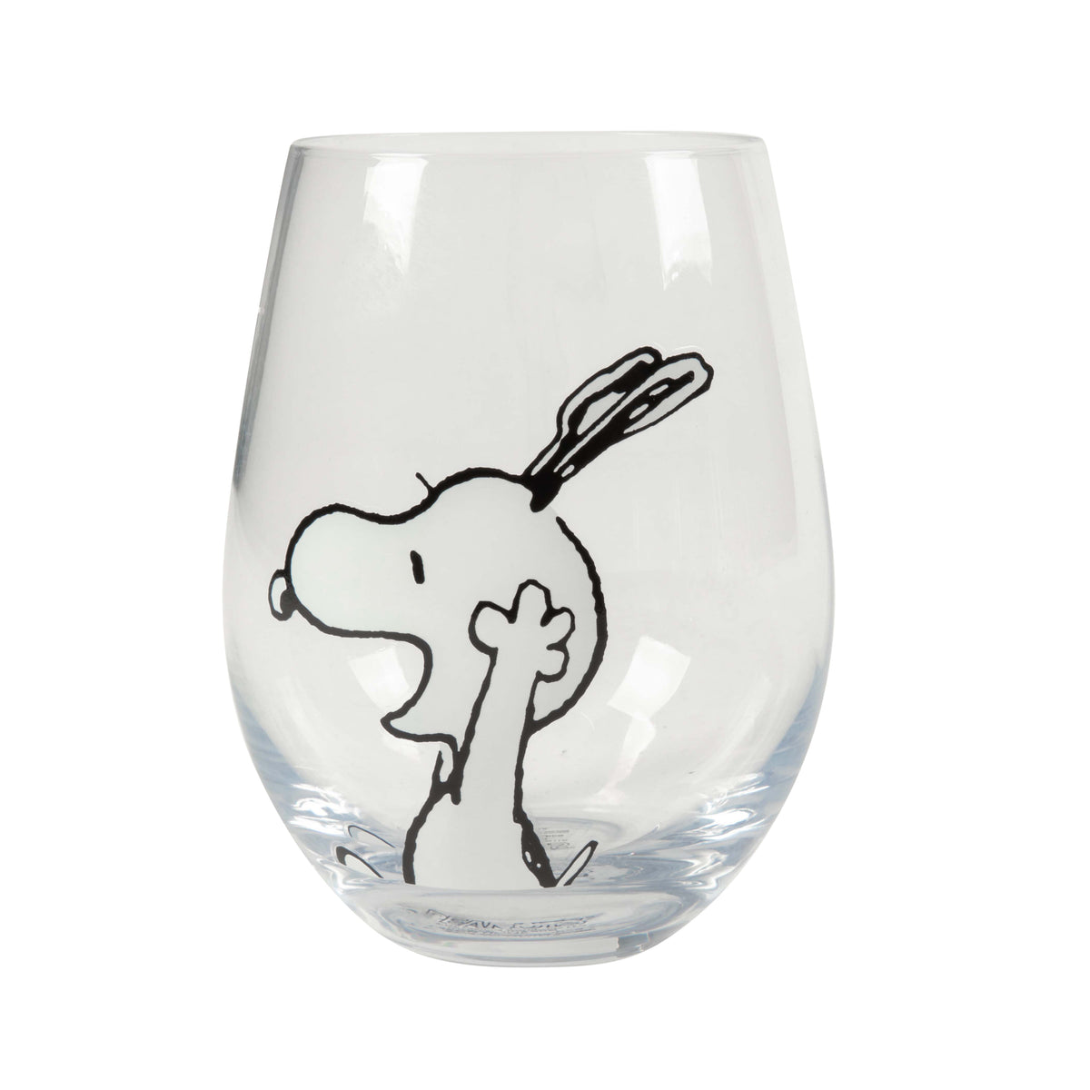 Peanuts Snoopy 19 Oz Clear Stemless Wine Glasses, Good Times With Friends Drinking Glasses, Set of 4