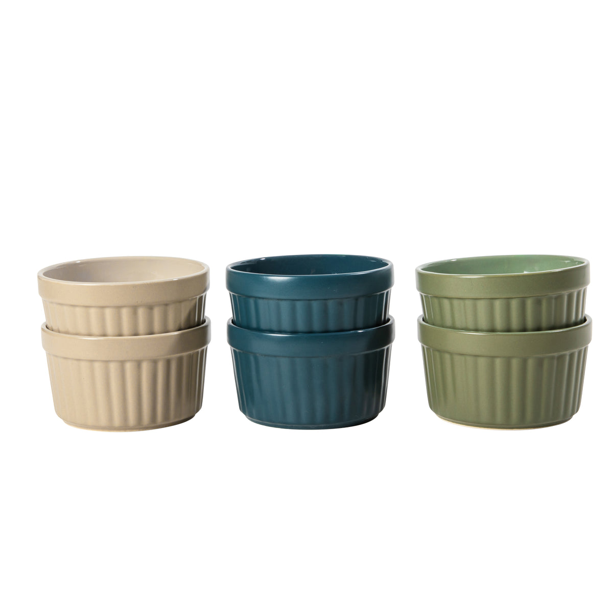 Crockpot Thornburg 6 Pack 14 Oz Stoneware Ramekins, Ribbed Oven Safe Baking Dishes, Assorted Colors