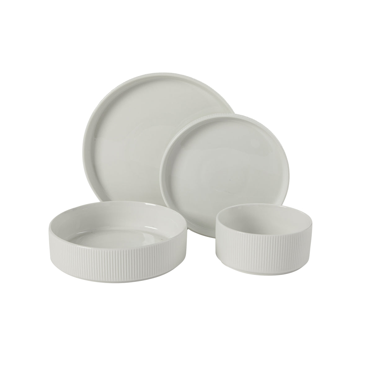 Gibson Home Plates and Bowls Set, 16 Piece Ceramic Dinnerware Set for 4, Stackable, Dishwasher & Microwave Safe, White