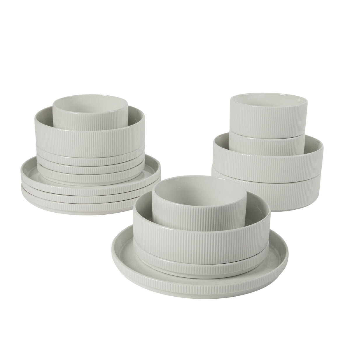 Gibson Home Plates and Bowls Set, 16 Piece Ceramic Dinnerware Set for 4, Stackable, Dishwasher & Microwave Safe, White