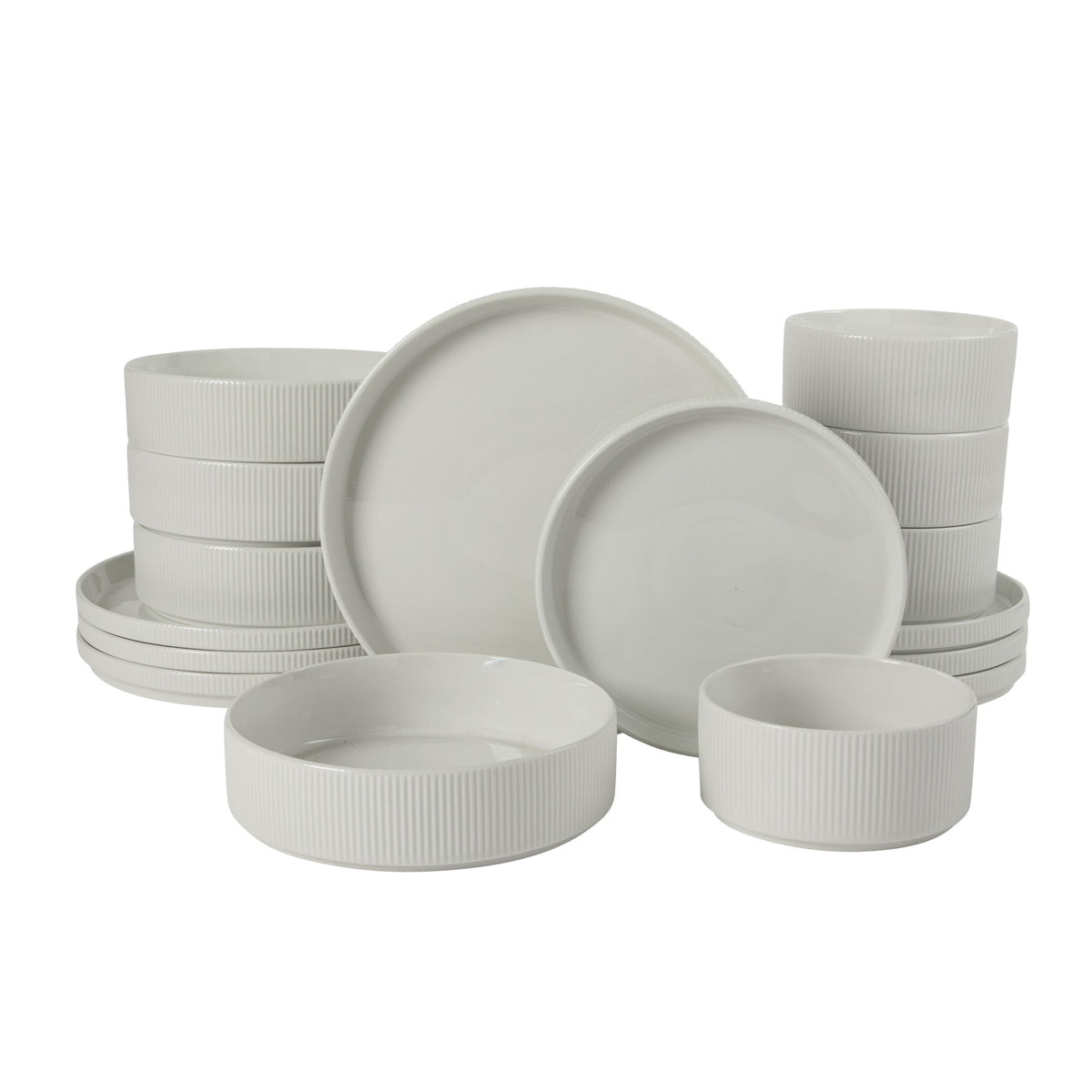 Gibson Home Plates and Bowls Set, 16 Piece Ceramic Dinnerware Set for 4, Stackable, Dishwasher & Microwave Safe, White