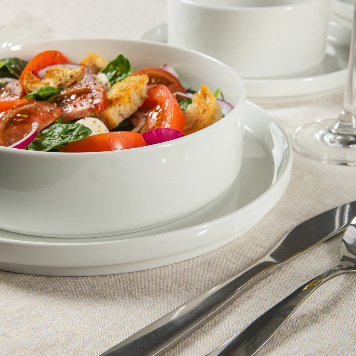 Gibson Home Plates and Bowls Set, 16 Piece Ceramic Dinnerware Set for 4, Stackable, Dishwasher & Microwave Safe, White