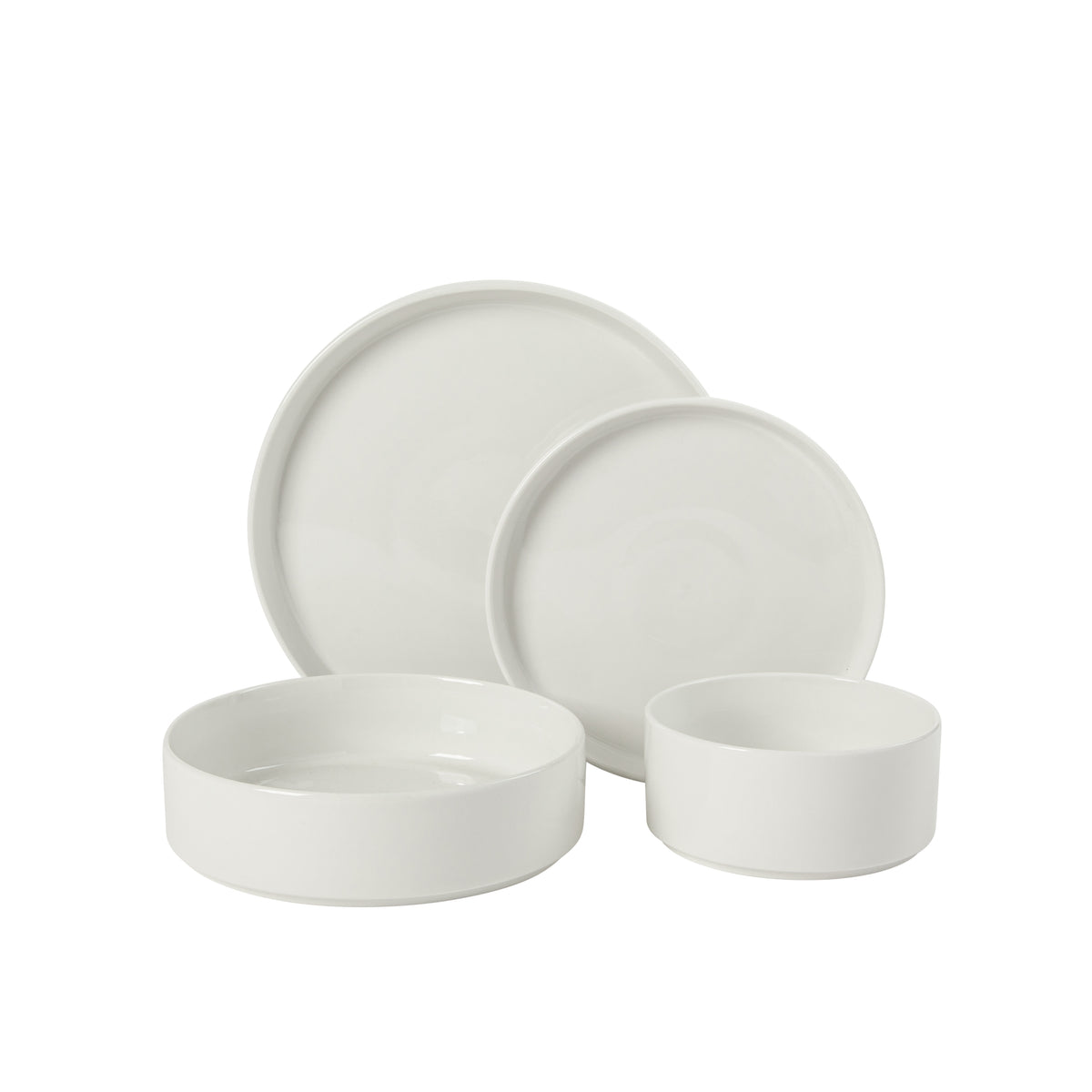 Gibson Home Plates and Bowls Set, 16 Piece Ceramic Dinnerware Set for 4, Stackable, Dishwasher & Microwave Safe, White