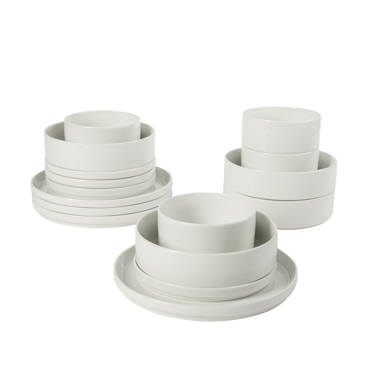 Gibson Home Plates and Bowls Set, 16 Piece Ceramic Dinnerware Set for 4, Stackable, Dishwasher & Microwave Safe, White