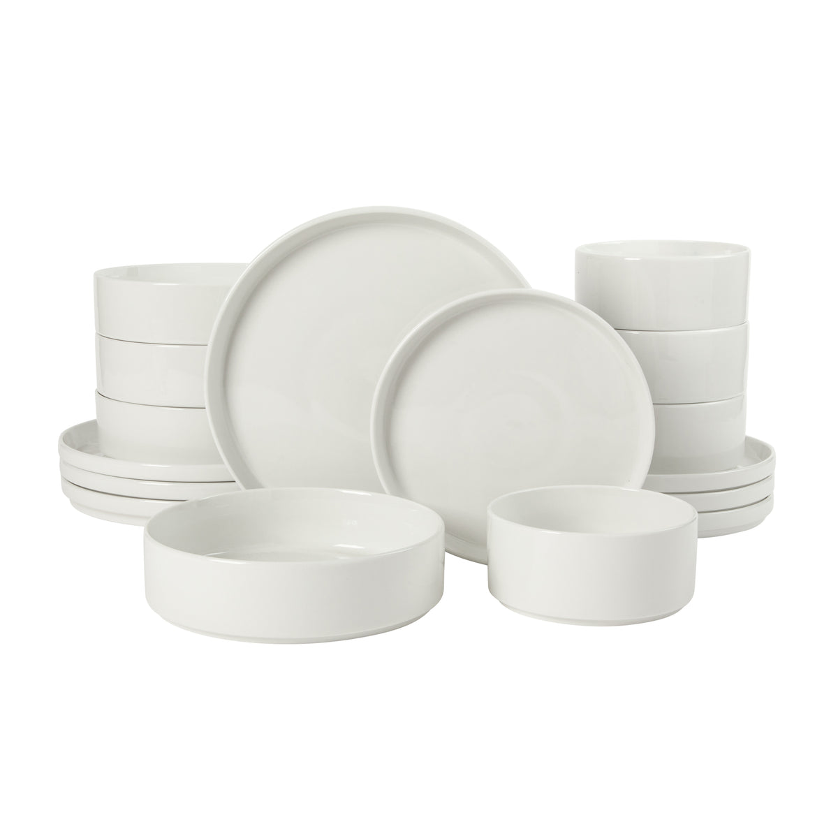 Gibson Home Plates and Bowls Set, 16 Piece Ceramic Dinnerware Set for 4, Stackable, Dishwasher & Microwave Safe, White
