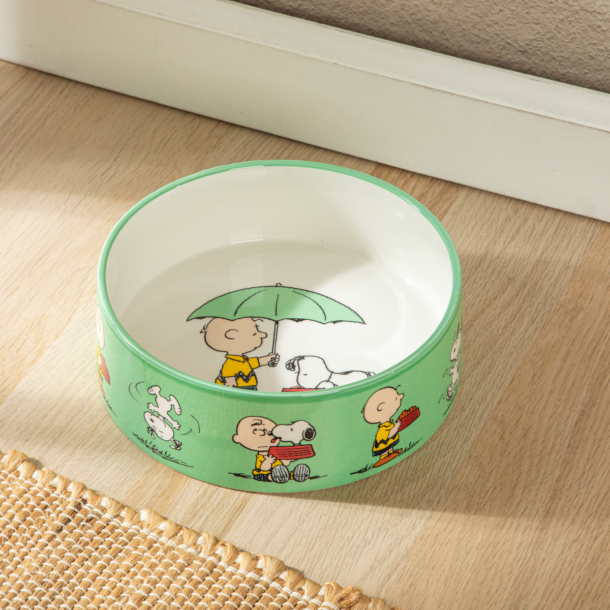 Peanuts Snoopy 8 Inch Ceramic Dog Bowl, Barks & Borough Decorated Pet Food and Water Dish