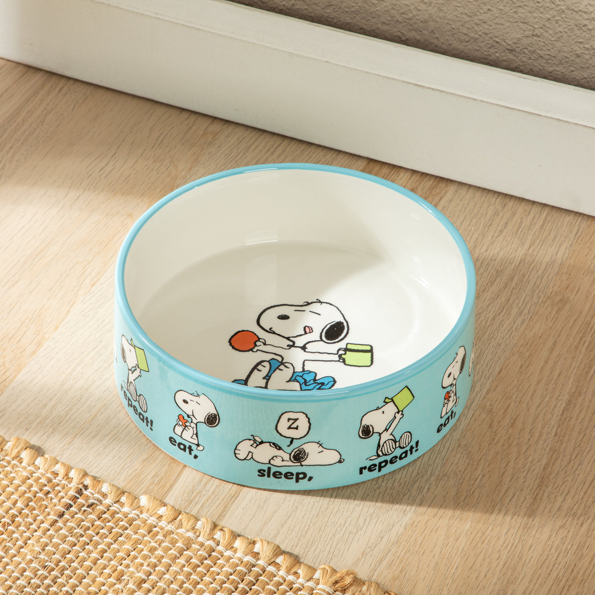 Peanuts Snoopy 8 Inch Ceramic Dog Bowl, Barks & Borough Decorated Pet Food and Water Dish