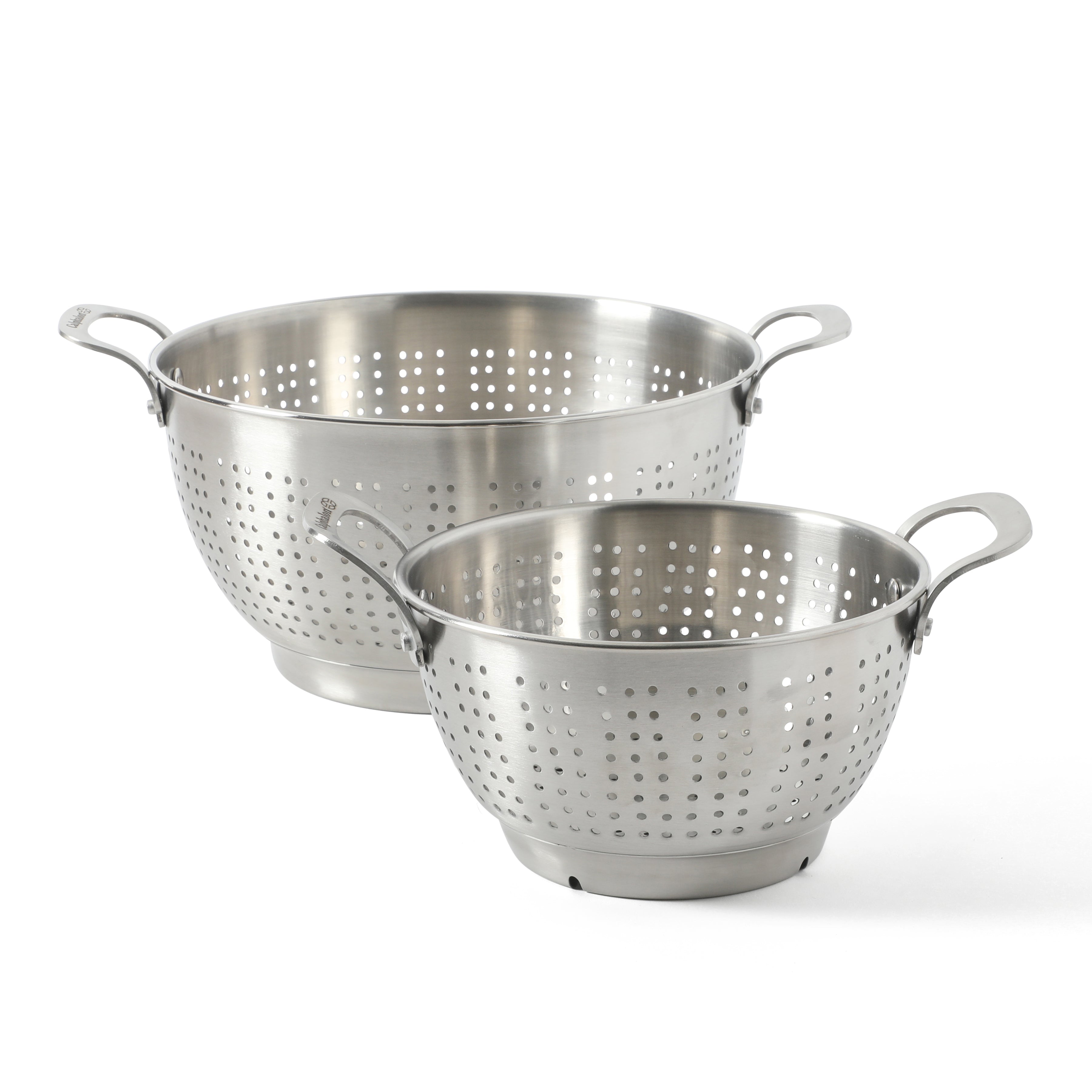 Calphalon Astro Colander Set, 2-Piece Stainless Steel Colander and Strainer, 5 QT & 1.5 QT Pasta Strainer with Handles, Kitchen Colander, Silver