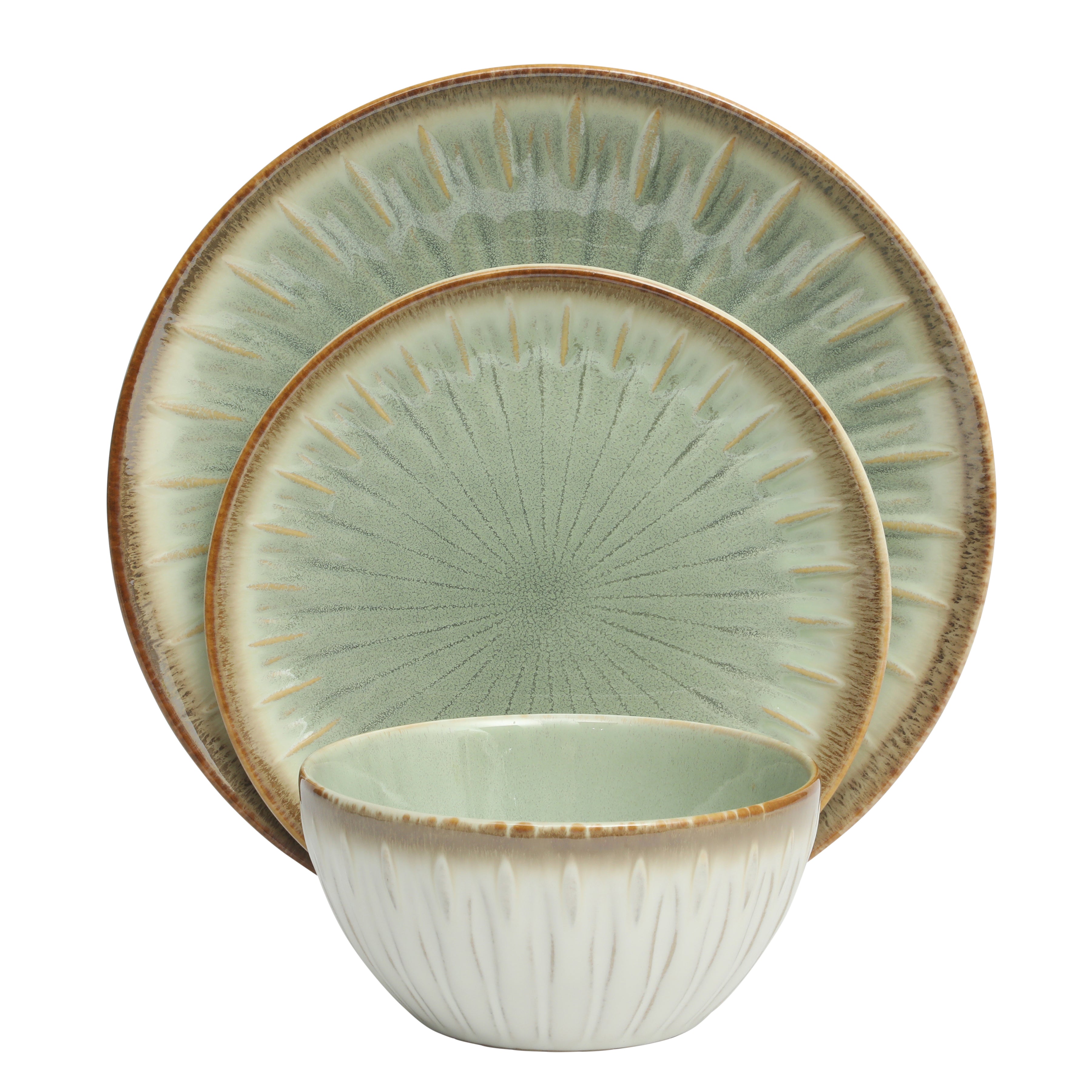 Gibson Elite Trescott Way 12 Piece Reactive Glaze Plates and Bowls Stoneware Dinnerware Set