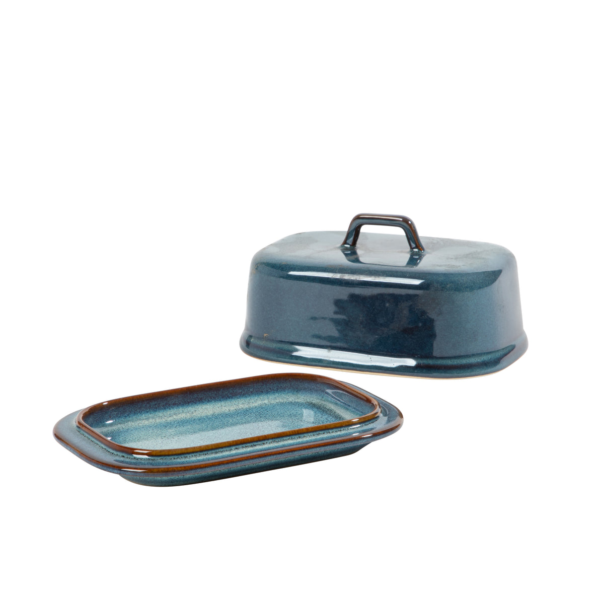 Gibson Elite Blue Eagle Butter Dish with Lid for Countertop, Ceramic Stoneware Butter Keeper, Reactive Glaze, Covered Rectangular Dish