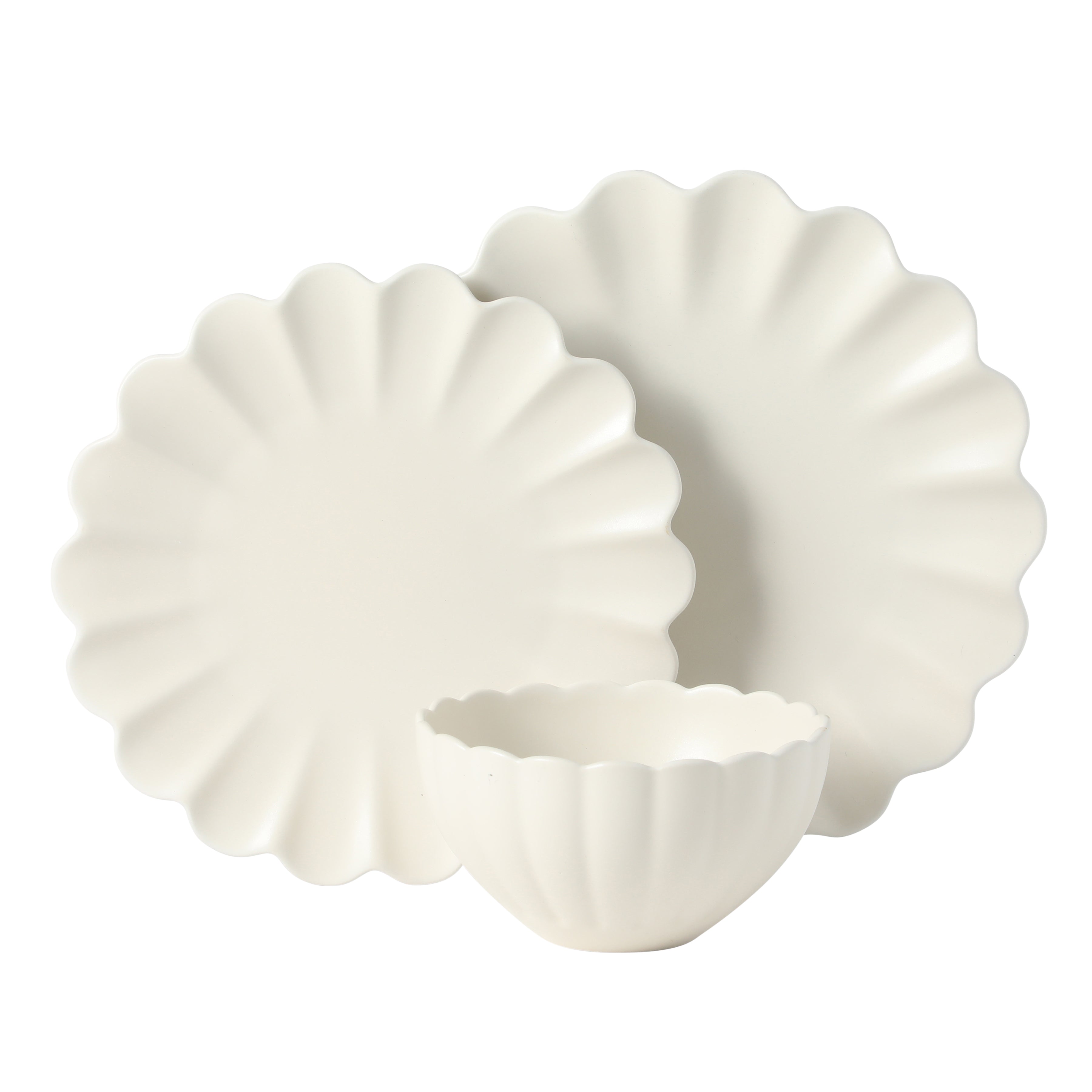 Gibson Elite Plates and Bowls Sets, 12-Piece Stoneware Dinnerware Set for 4, Scalloped Dish Set with Dinner Plates, Salad Plates & Bowls
