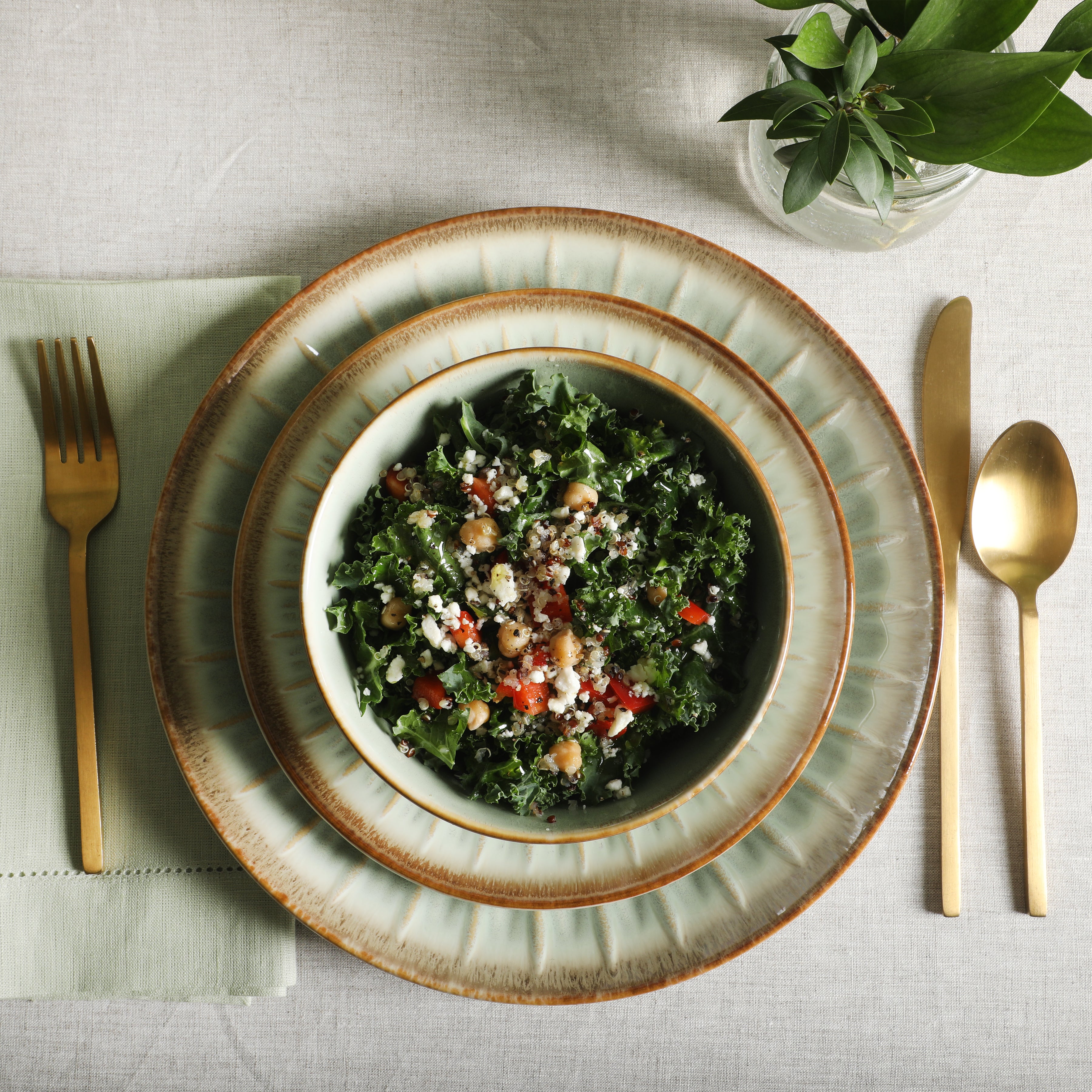 Gibson Elite Trescott Way 12 Piece Reactive Glaze Plates and Bowls Stoneware Dinnerware Set