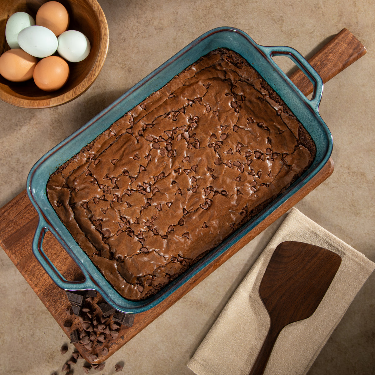 Gibson Elite Blue Eagle Casserole Dish, Oven Safe Ceramic Stoneware Baking Dish, Lasagna Pan with Handles, Reactive Glaze, 4.2 Qt, 16.7 x 9.6 in