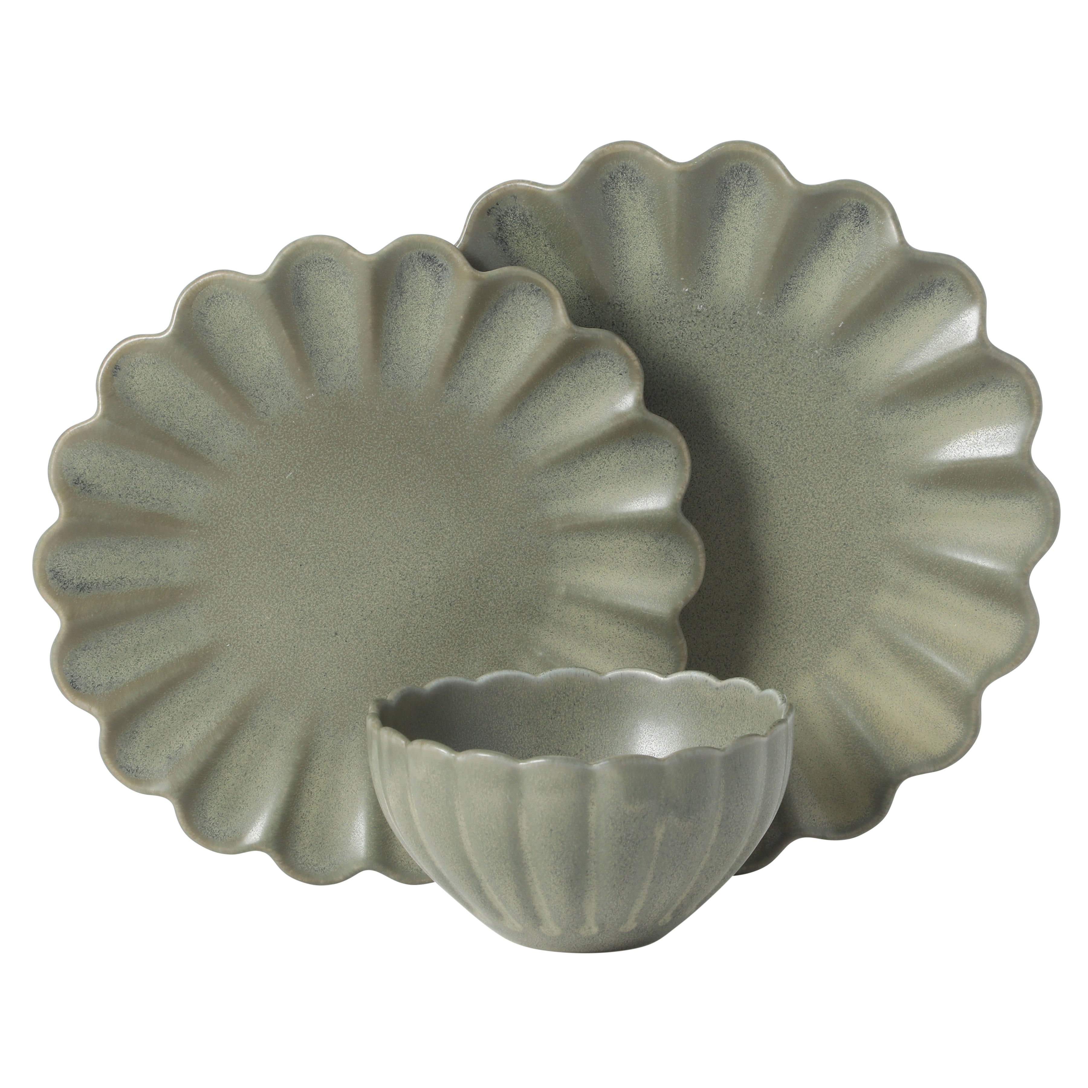 Gibson Elite Plates and Bowls Sets, 12-Piece Stoneware Dinnerware Set for 4, Scalloped Dish Set with Dinner Plates, Salad Plates & Bowls