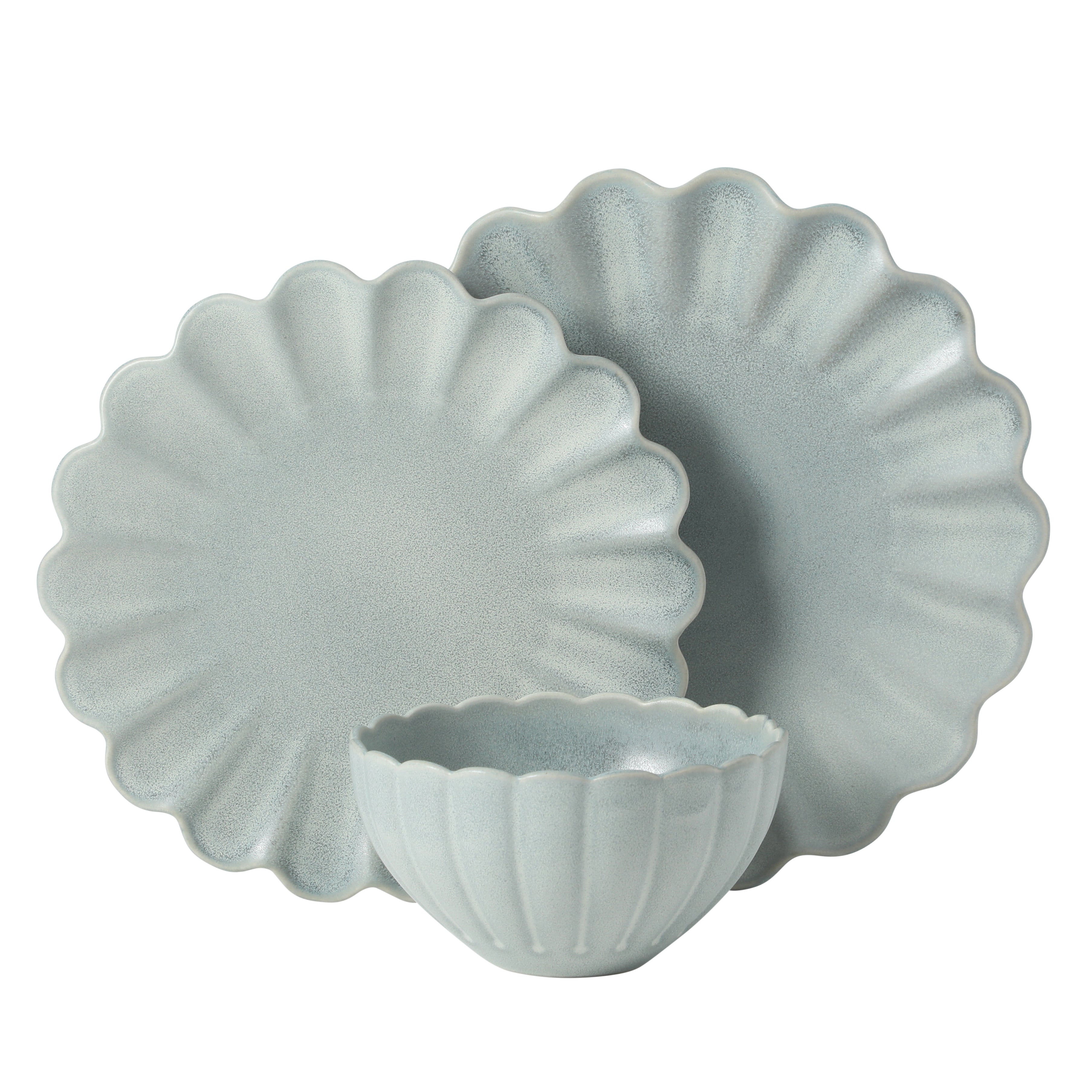 Gibson Elite Plates and Bowls Sets, 12-Piece Stoneware Dinnerware Set for 4, Scalloped Dish Set with Dinner Plates, Salad Plates & Bowls