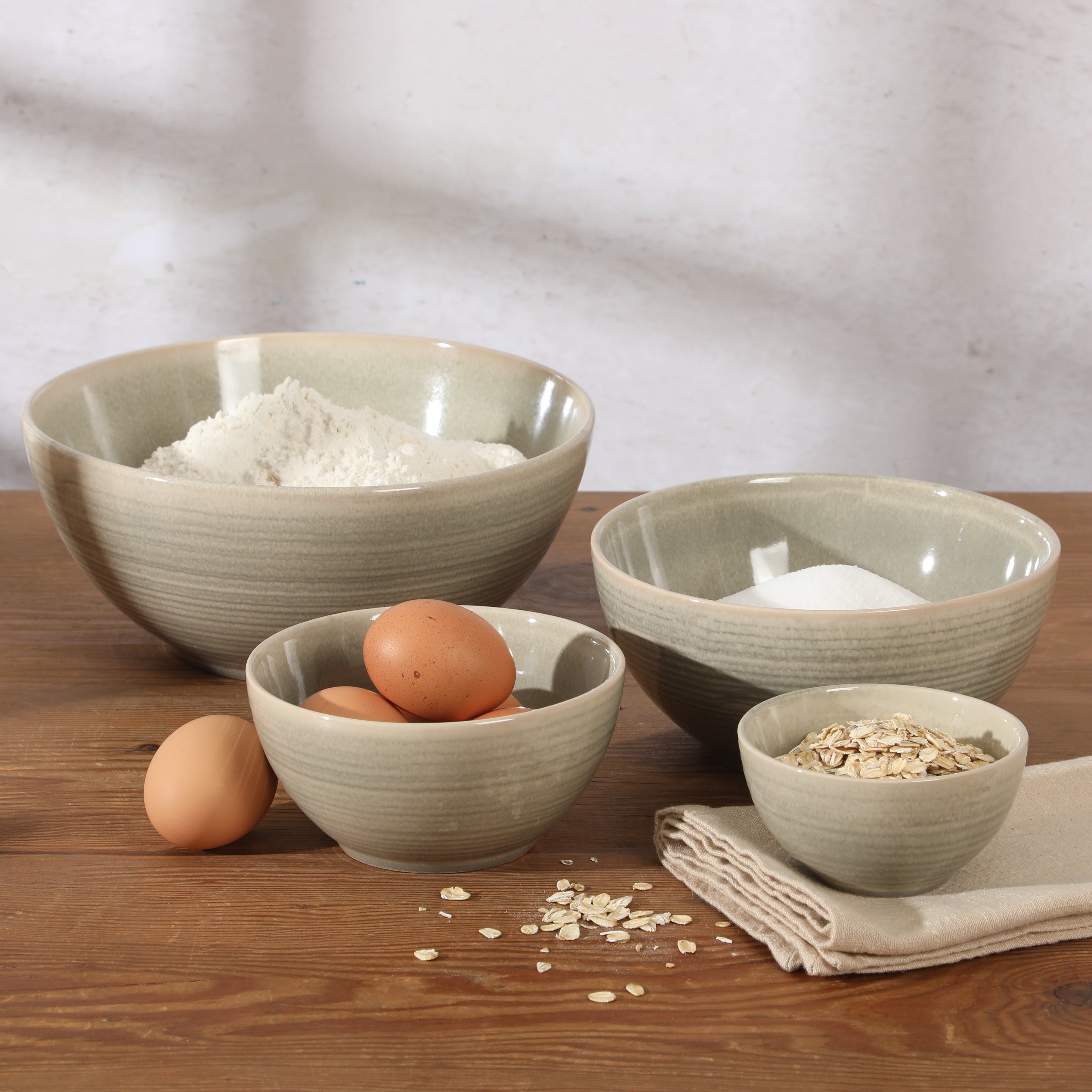 Gibson Elite Maple Grove 4-Piece Stoneware Nesting Bowl Set, Reactive Glaze Mixing and Serving Bowls, Dishwasher Safe