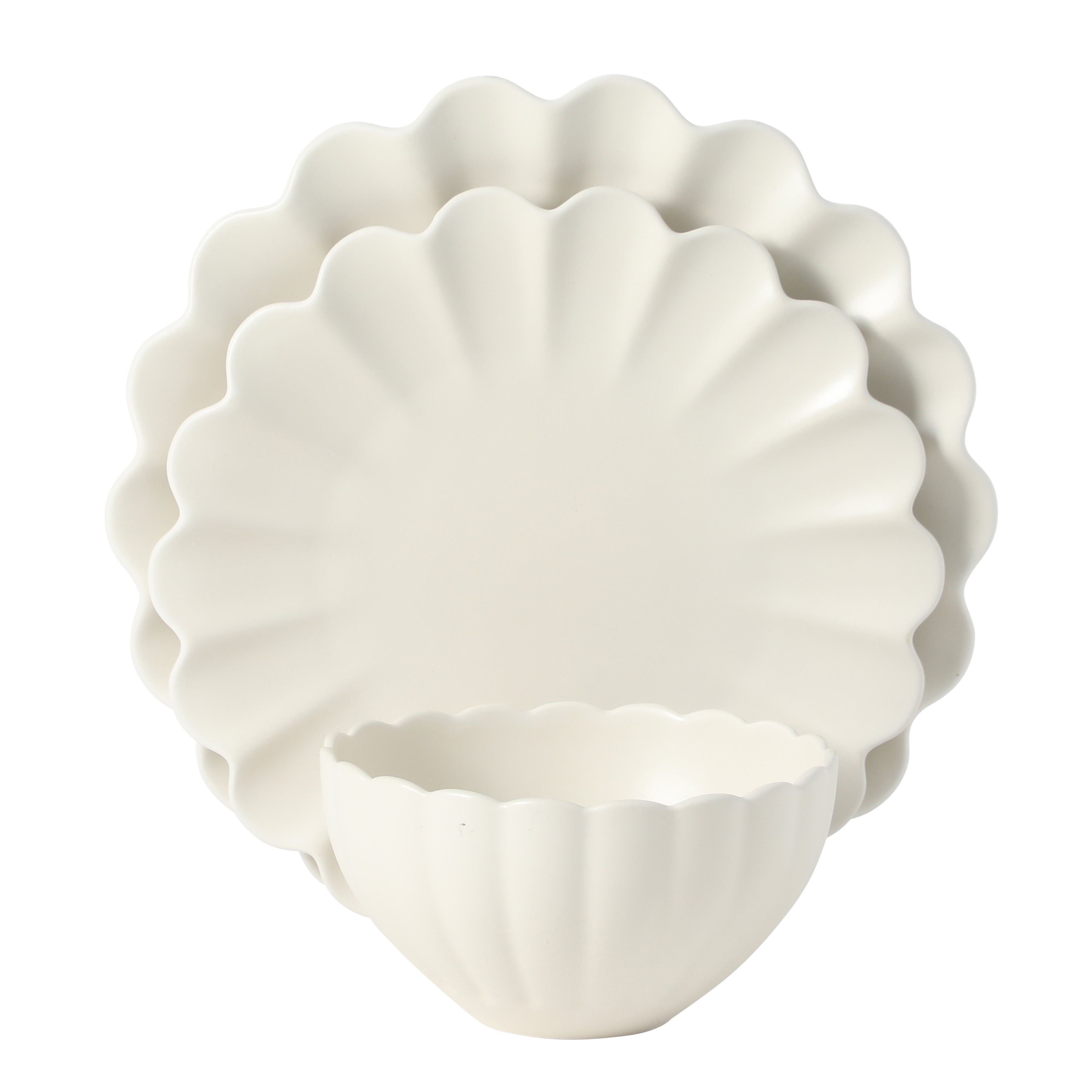 Gibson Elite Plates and Bowls Sets, 12-Piece Stoneware Dinnerware Set for 4, Scalloped Dish Set with Dinner Plates, Salad Plates & Bowls