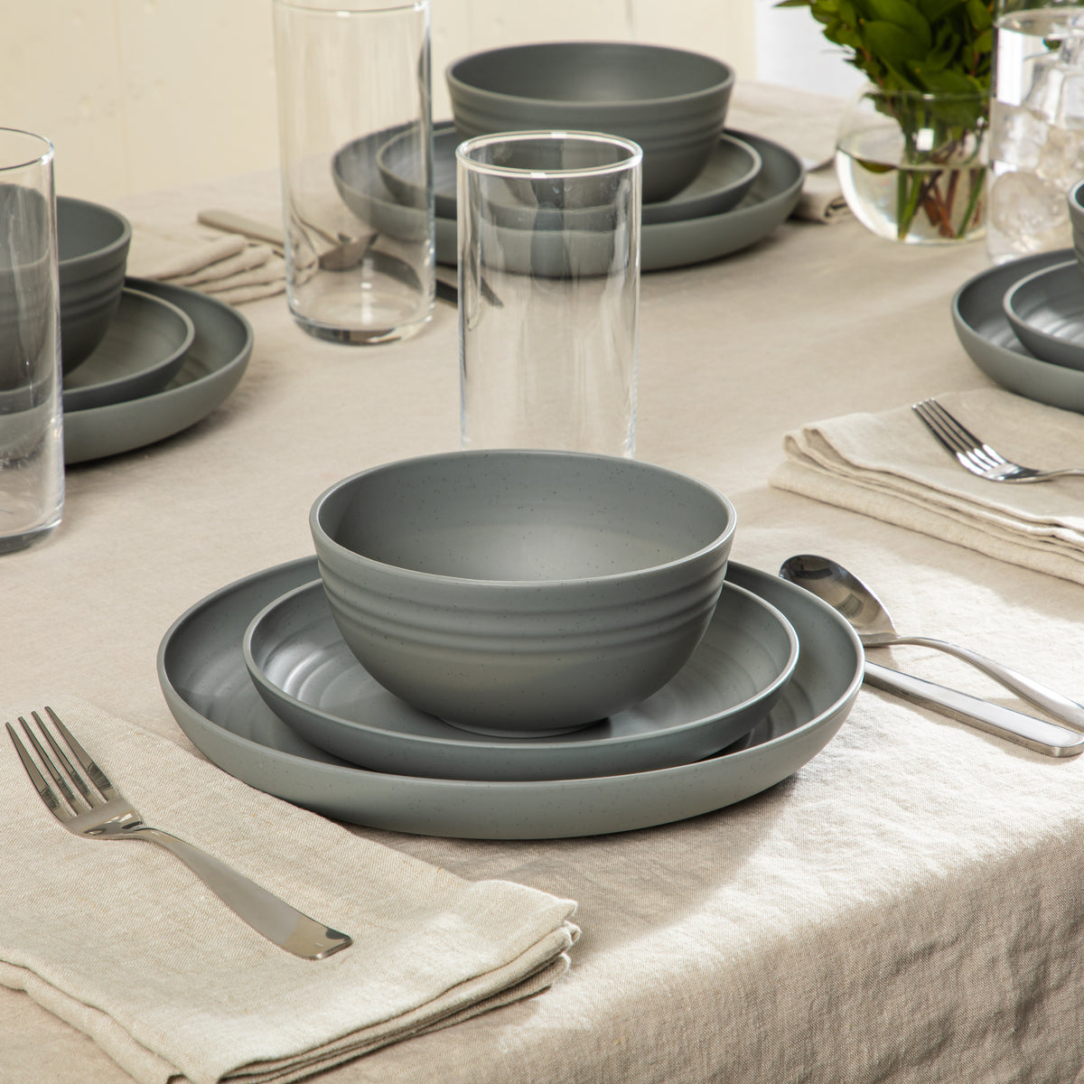 Gibson Home Carmel Haze Plates and Bowls Set, 12 Piece Wheat Straw Dinnerware with Tumblers, Set for 4, Unbreakable & Lightweight, Dishwasher Safe, Matte Black