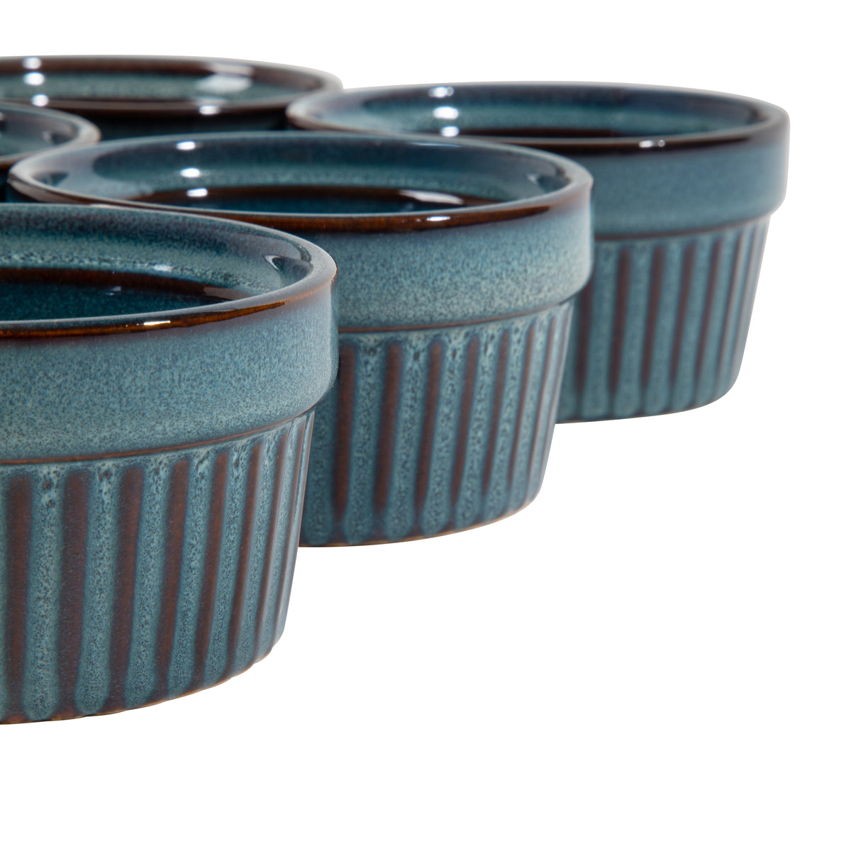 Gibson Elite Blue Eagle Ramekins Set of 6, Oven Safe Ceramic Stoneware Creme Brulee Custard Cups, Reactive Glaze, Ribbed, 3.5 Inch, 5 oz