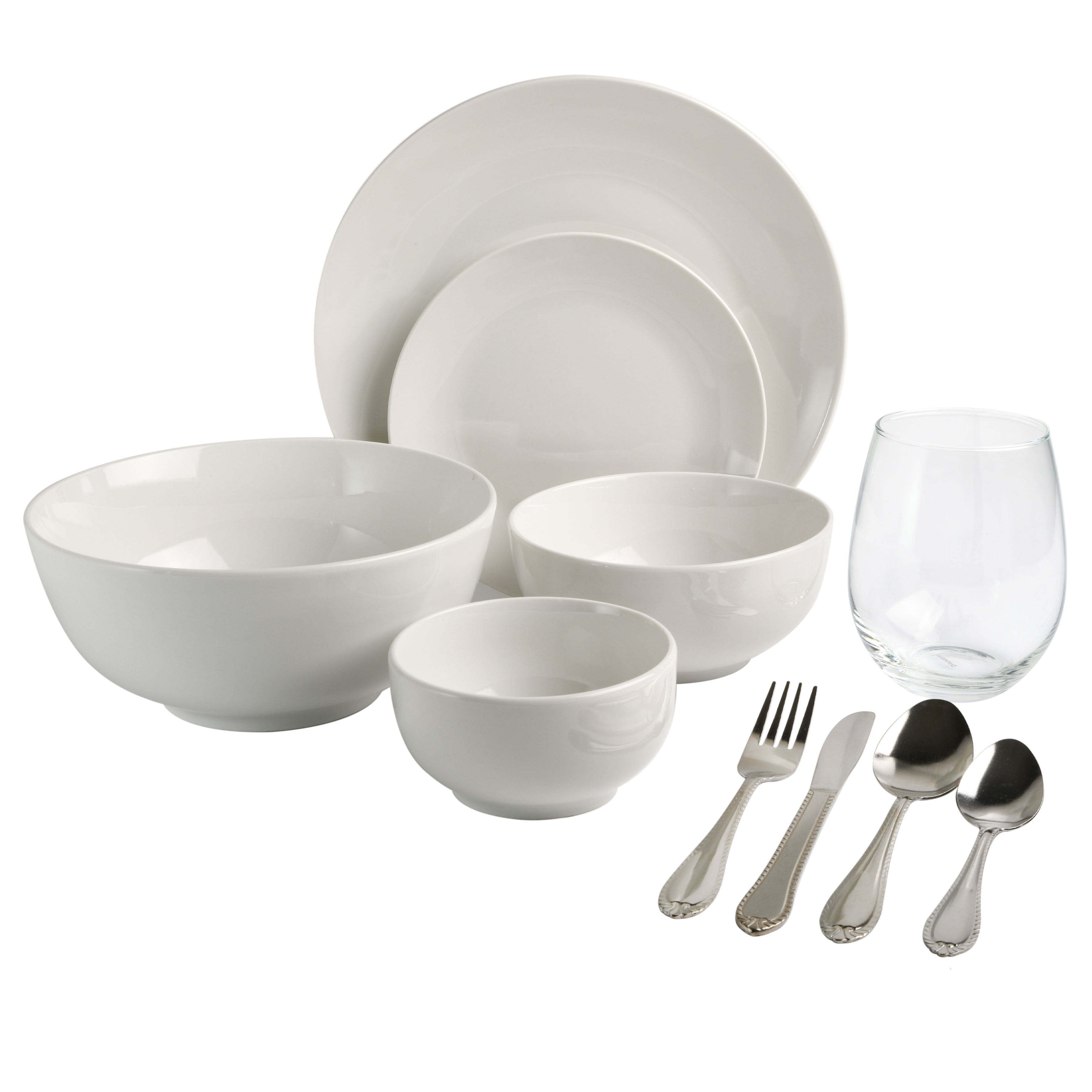 Gibson Home All U Need 60 Piece Plates, Bowls, Glassware, Forks, Spoons, and Knives (Service for 6) Dinnerware Set