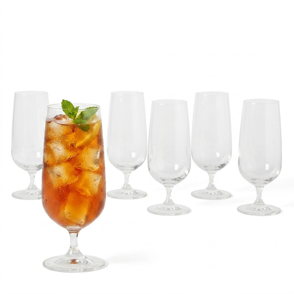 Martha Stewart Virginia 6-Piece 14 Oz Pilsner Glass Set, Clear Glass Beer Glasses