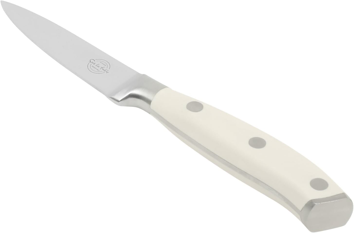 Sur La Table Kitchen Essentials Tasting Kitchen German Steel Paring Knife, 3.5-Inch Stainless Steel Blade – Professional Kitchen Knife with White Handle and Forged Full Tang