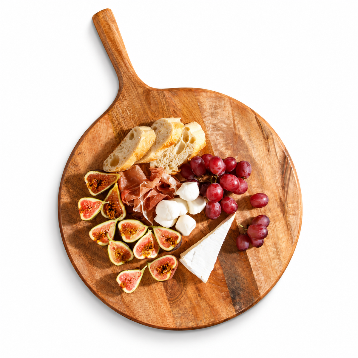 Bloomhouse Mango Wood Round Charcuterie Board with Handle, Serving Board