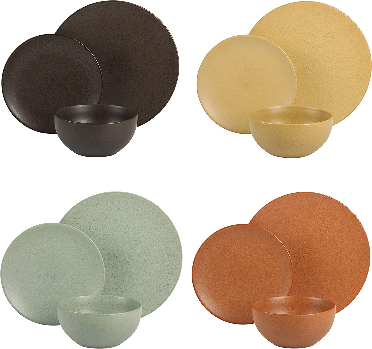Gibson Elite Capetown Assorted Color Reactive Glaze Stoneware Dinnerware Set - Black, Yellow, Orange, Green