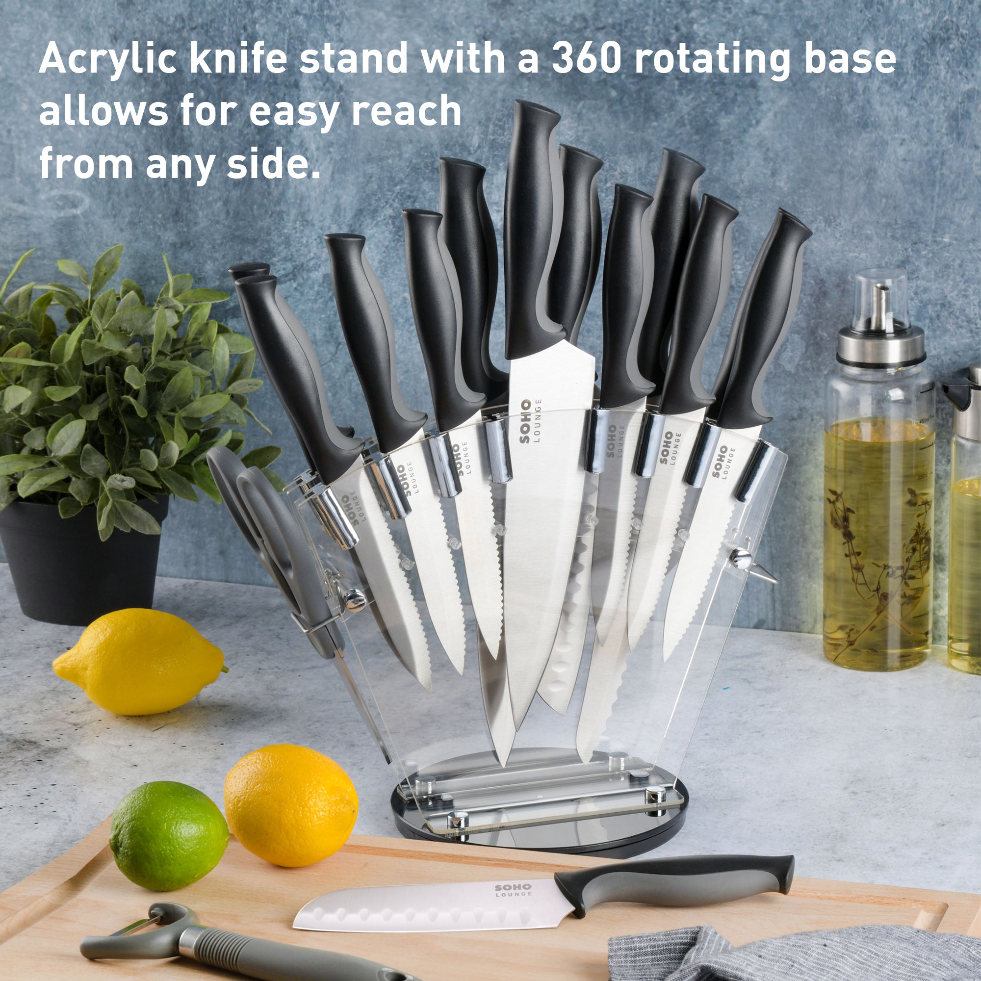Gibson Soho Lounge 16-Piece Stainless Steel Kitchen Cutlery Knife Set w/ Acrylic Stand