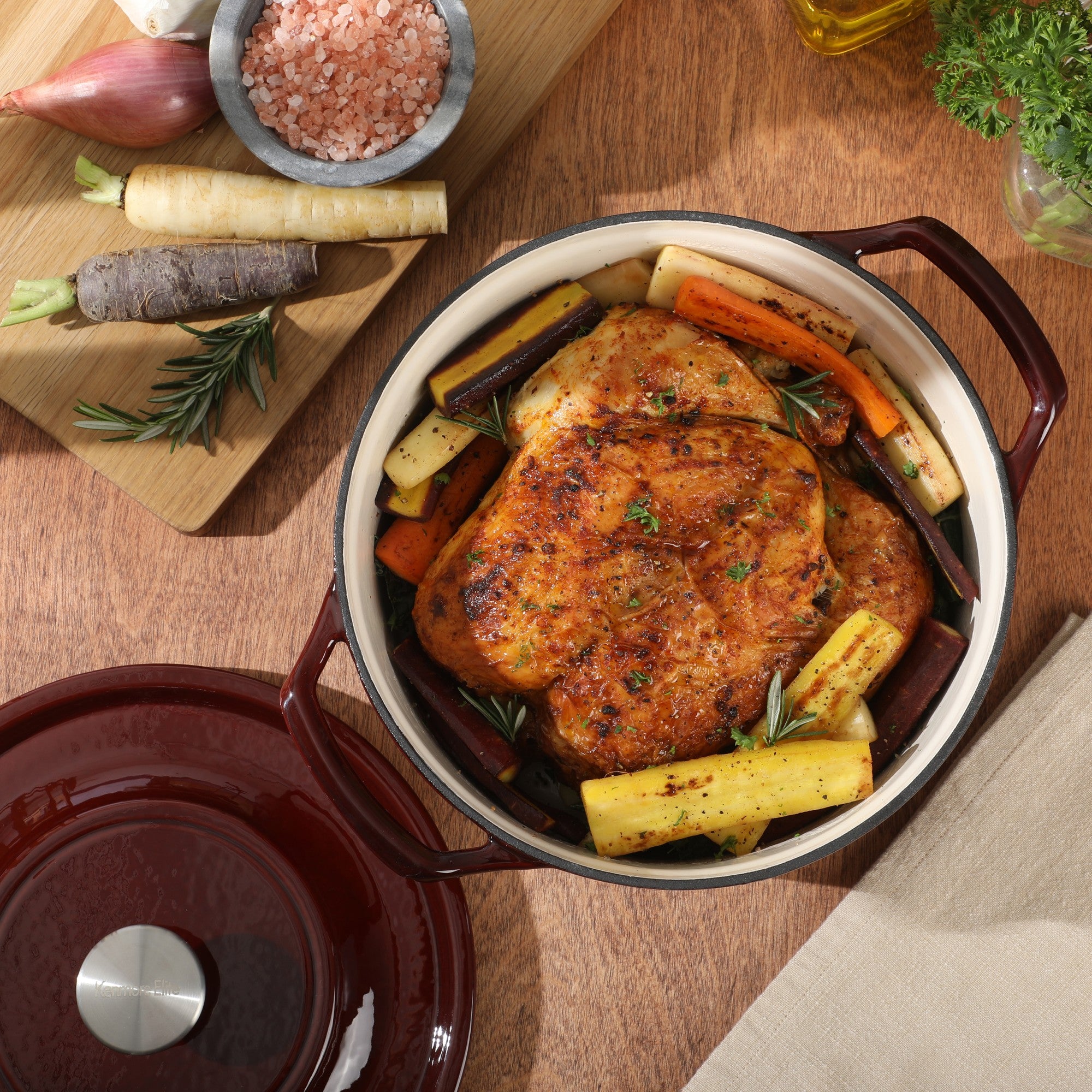 Kenmore Oak Park Cast Iron Dutch Oven Casserole With Lid With Metallic Enamel - Gunmetal Grey