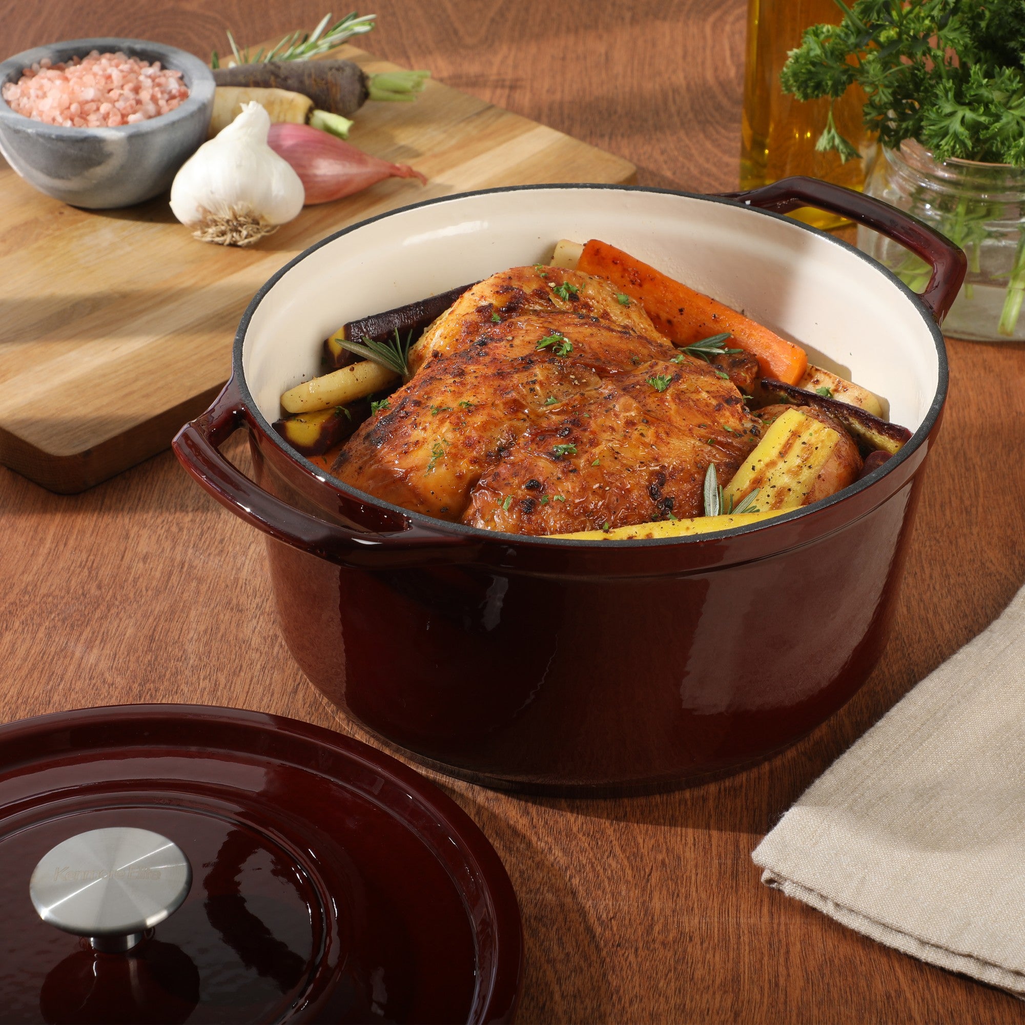 Kenmore Oak Park Cast Iron Dutch Oven Casserole With Lid With Metallic Enamel - Gunmetal Grey