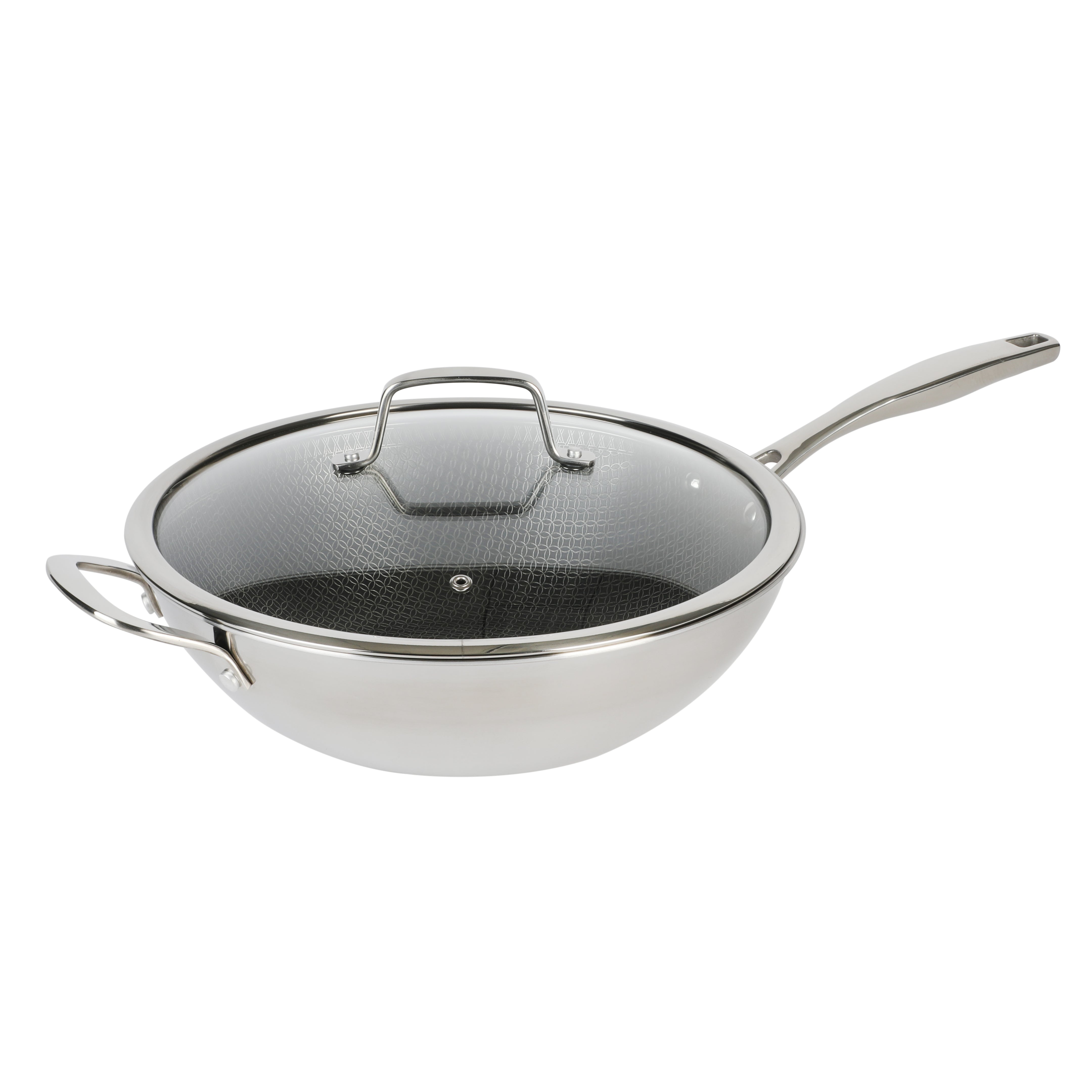 Blue Diamond Tri-Ply Stainless Steel Ceramic Nonstick 11-in. Wok Pan with Lid, 11