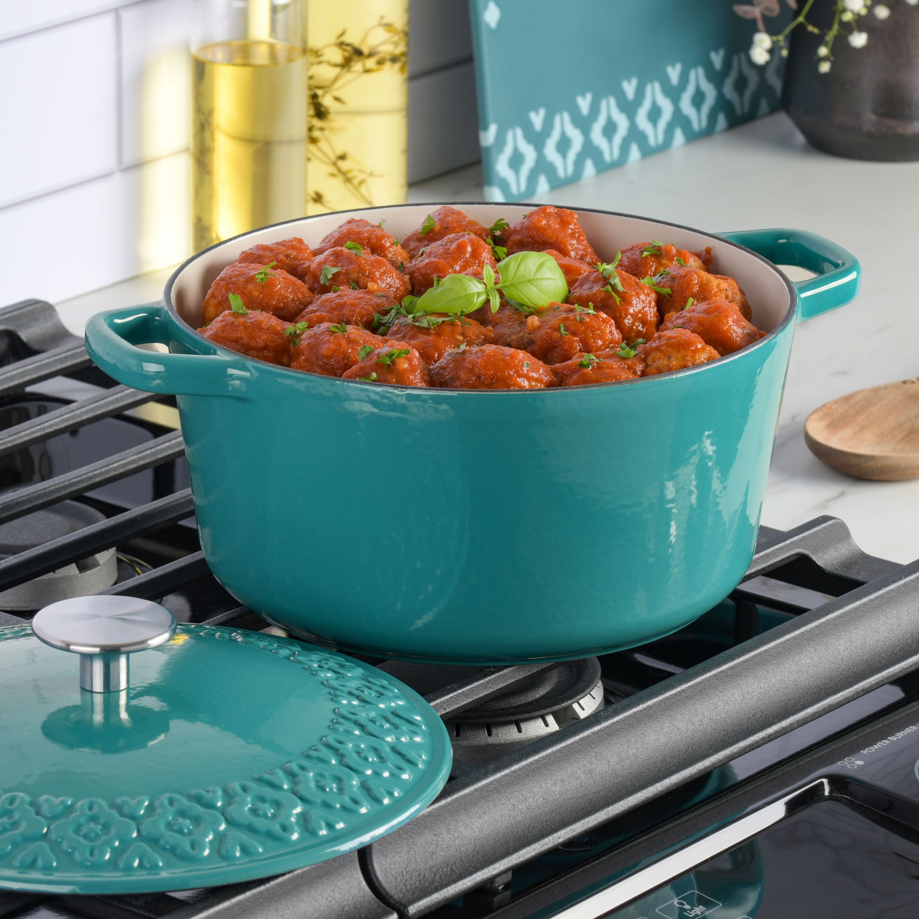Spice by Tia Mowry - Nonstick Ceramic 3QT Teal Aluminum Dutch Oven with  Steamer 