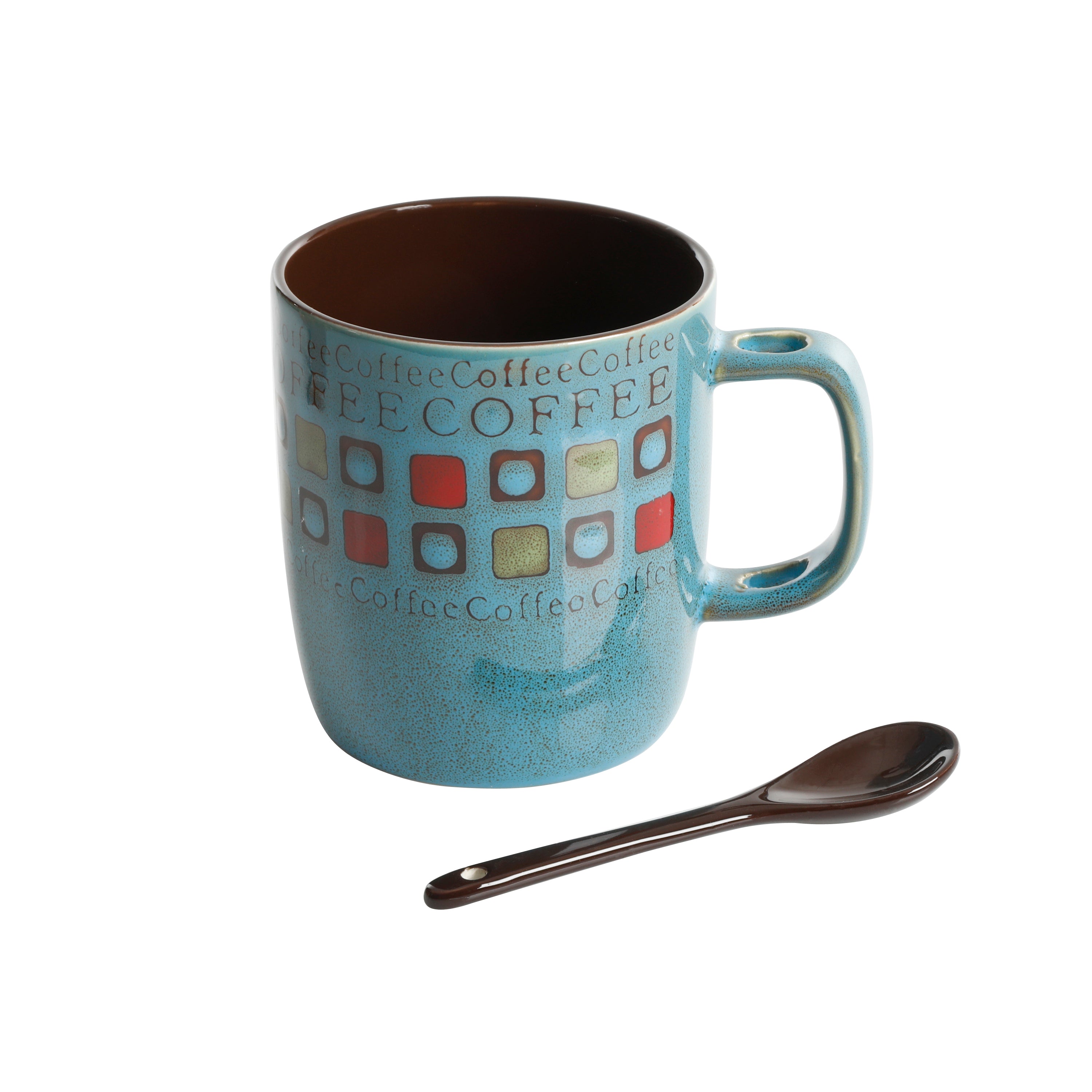 Mr. Coffee Café Americano 8-Piece 14oz Assorted Styles Mug Set w/ Spoons