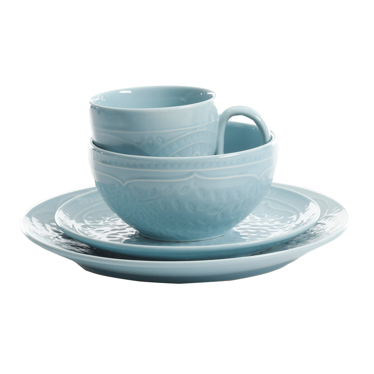 Gibson Elite Alemany 16Piece Porcelain Dinnerware Set Aqua