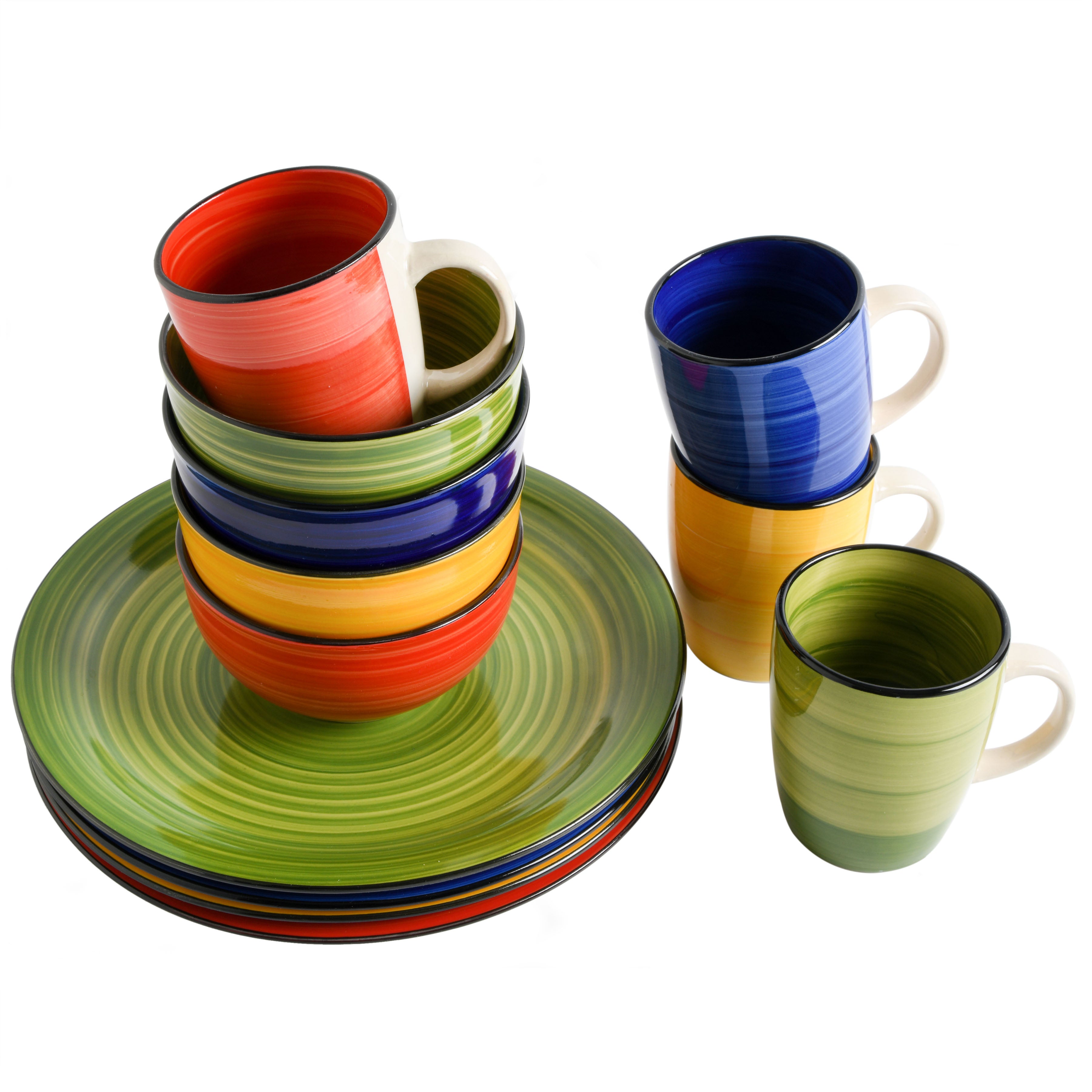 Gibson Home Color Vibes 12-Piece Hand-Painted Stoneware Dinnerware Set