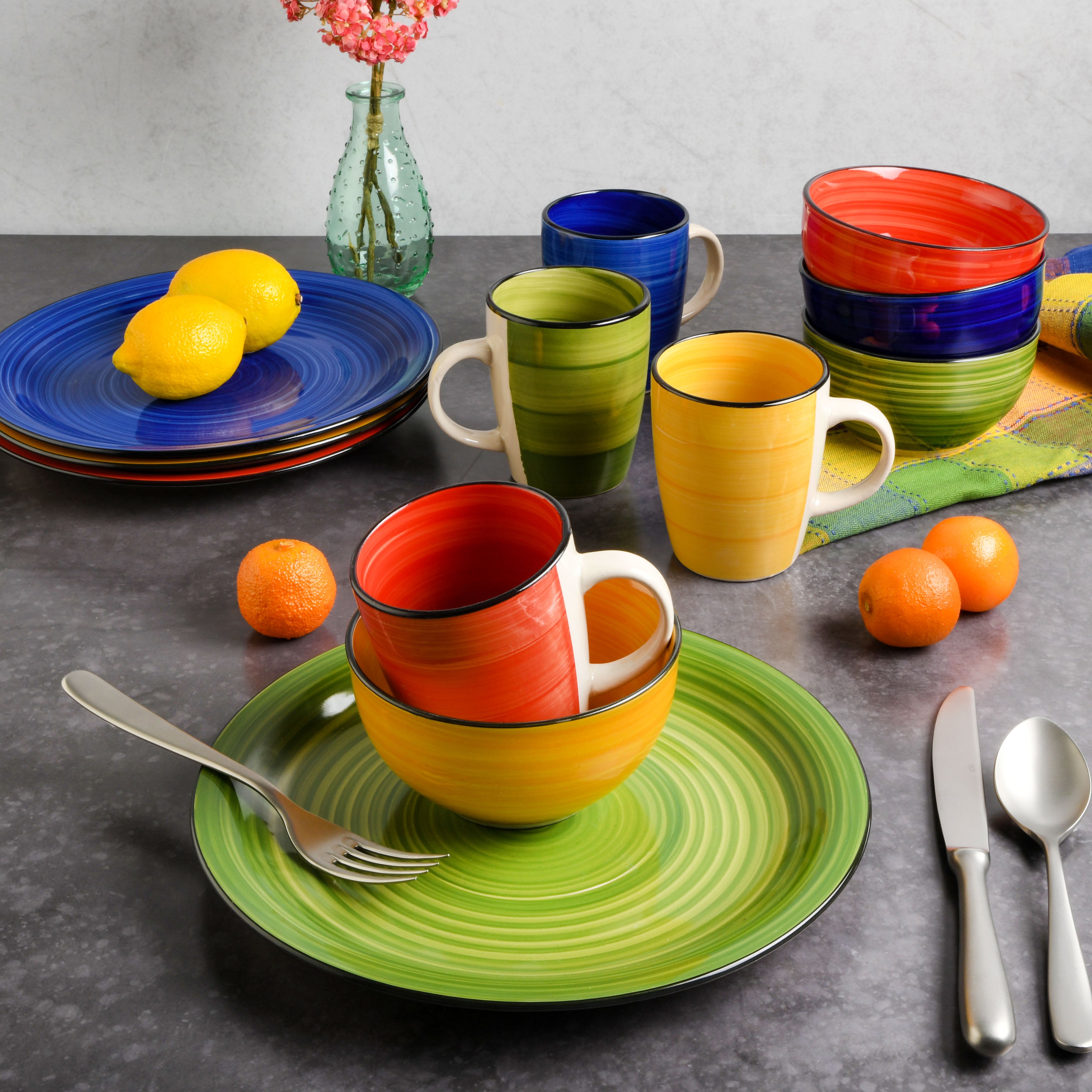 Gibson Home Color Vibes 12-Piece Hand-Painted Stoneware Dinnerware Set