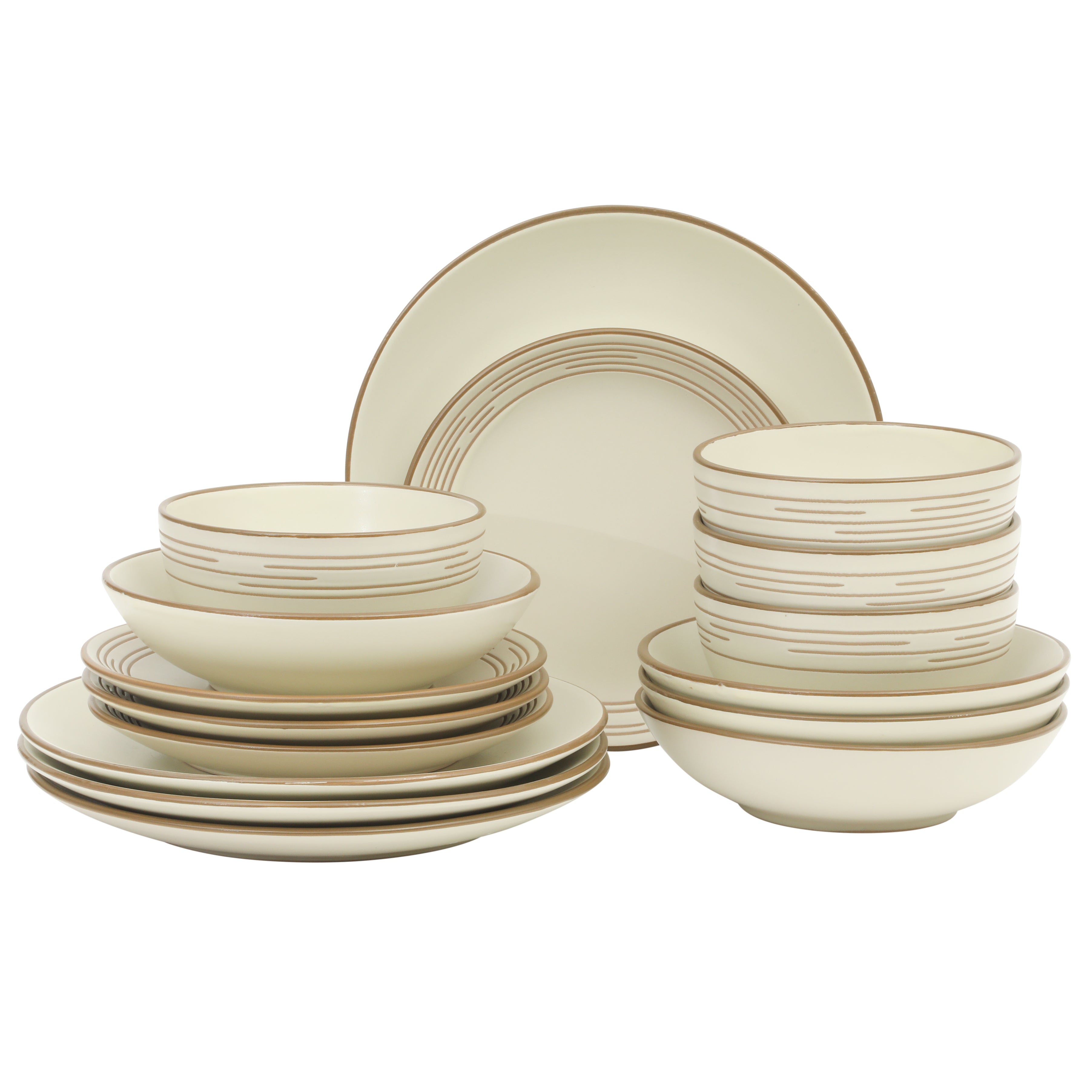 Gibson Home Chiswick House 16-Piece Stoneware Dinnerware Set, Round Plates and Bowls Set for 4, White with Wax Relief Embossed Rim Detail, Dishwasher Safe – Dinner Plate, Salad Plate & Cereal Bowl