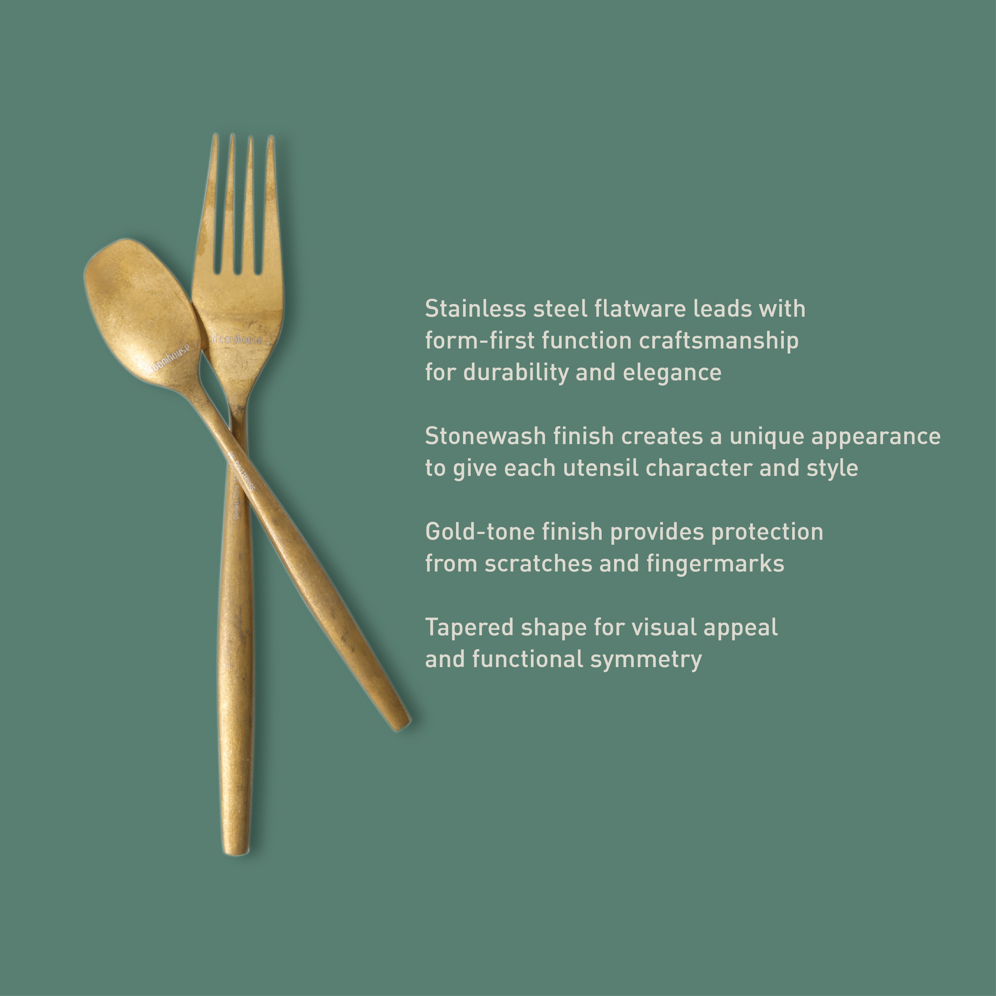 Bloomhouse 20 Piece Stone Washed Flatware 18/10 Stainless Steel Silverware Cutlery Utensil Set With Acacia Wood Caddy - Service for 4