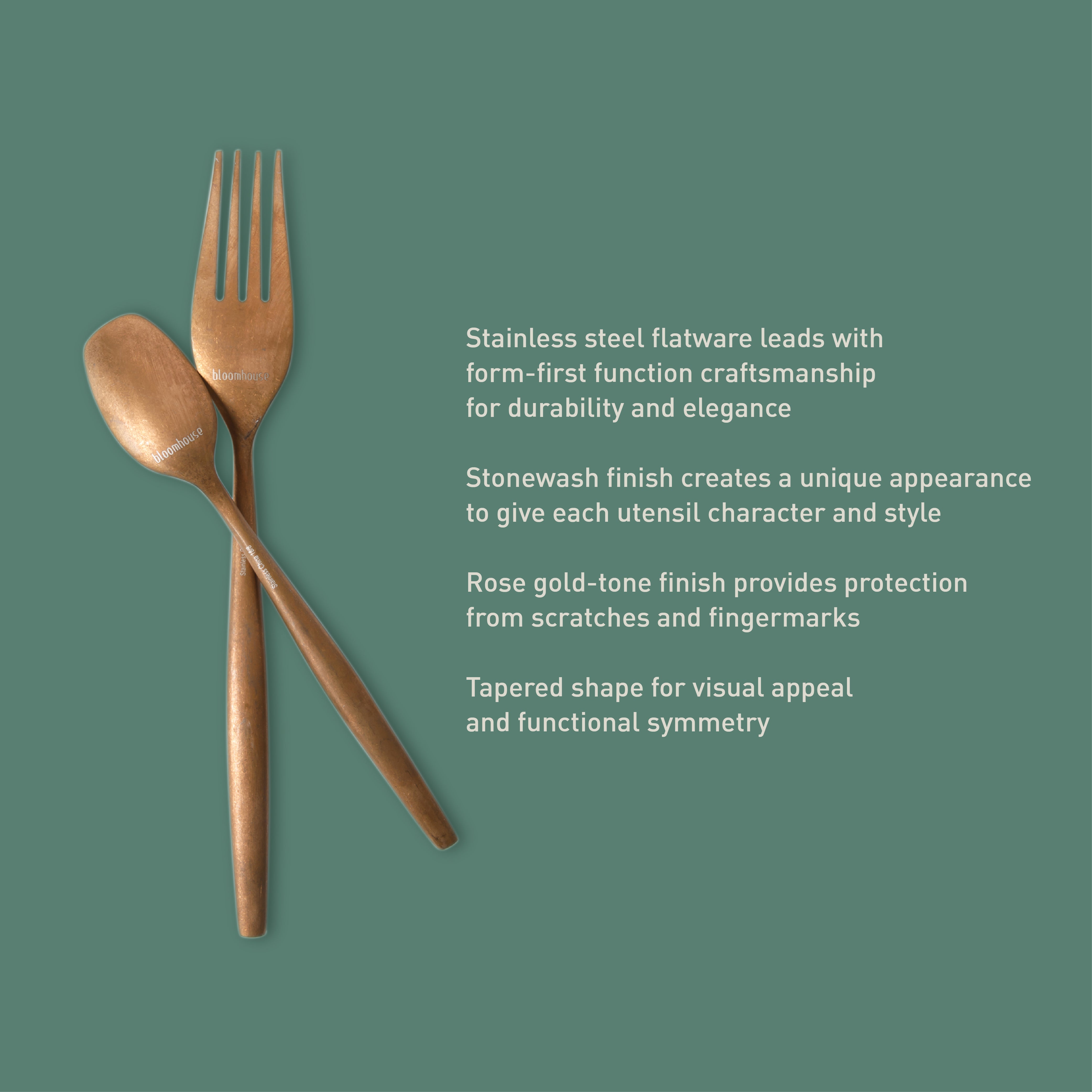 Bloomhouse 20 Piece Stone Washed Flatware 18/10 Stainless Steel Silverware Cutlery Utensil Set With Acacia Wood Caddy - Service for 4