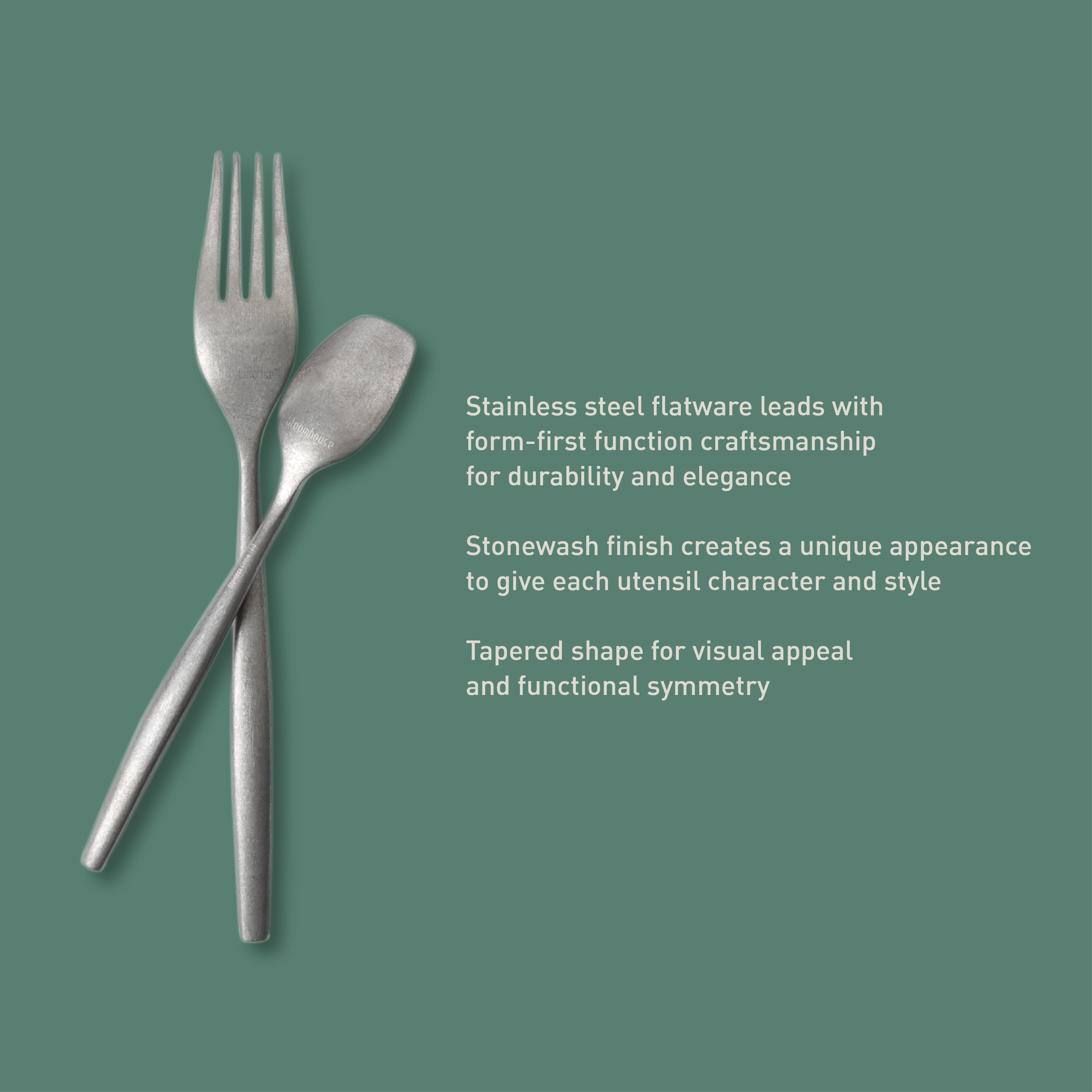 Bloomhouse 20 Piece Stone Washed Flatware 18/10 Stainless Steel Silverware Cutlery Utensil Set With Acacia Wood Caddy - Service for 4