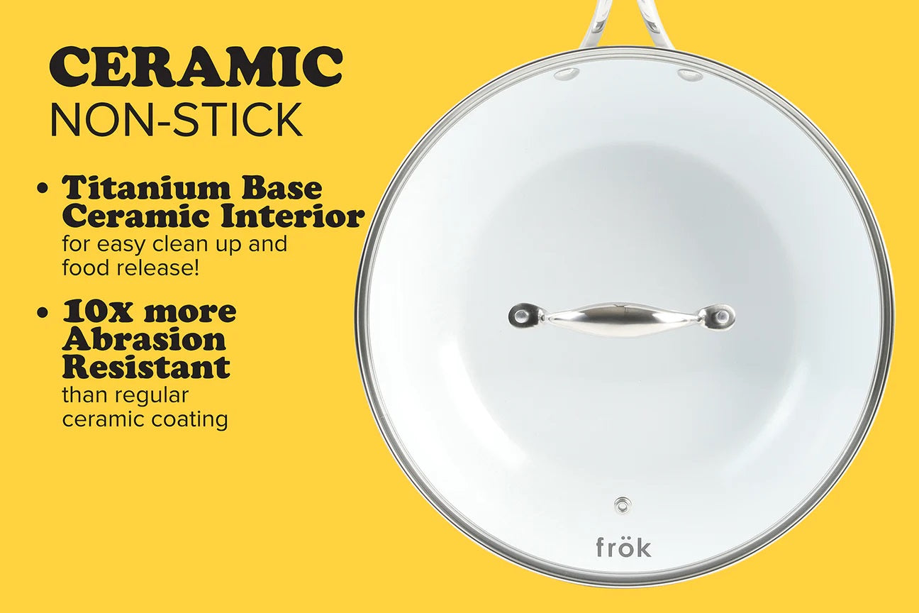 Frok 11" All-In-One Ceramic Non-Stick Fry Pan Meets Wok w/ Lid