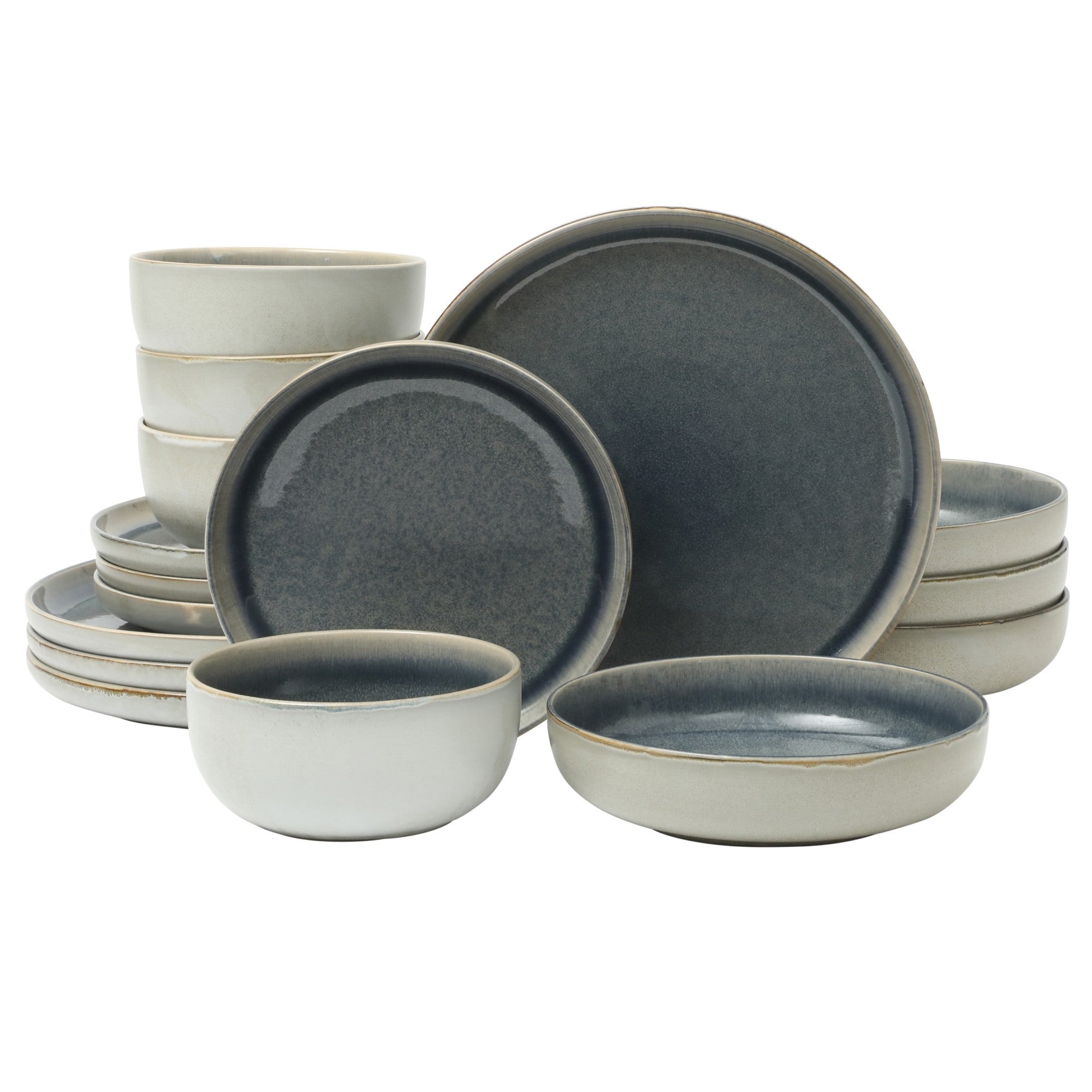 Gibson Elite Sunveil 16 Piece (Service for 4) Plates and Bowls Reactive Glaze Round Dishes Stoneware Ceramic Dinnerware Set