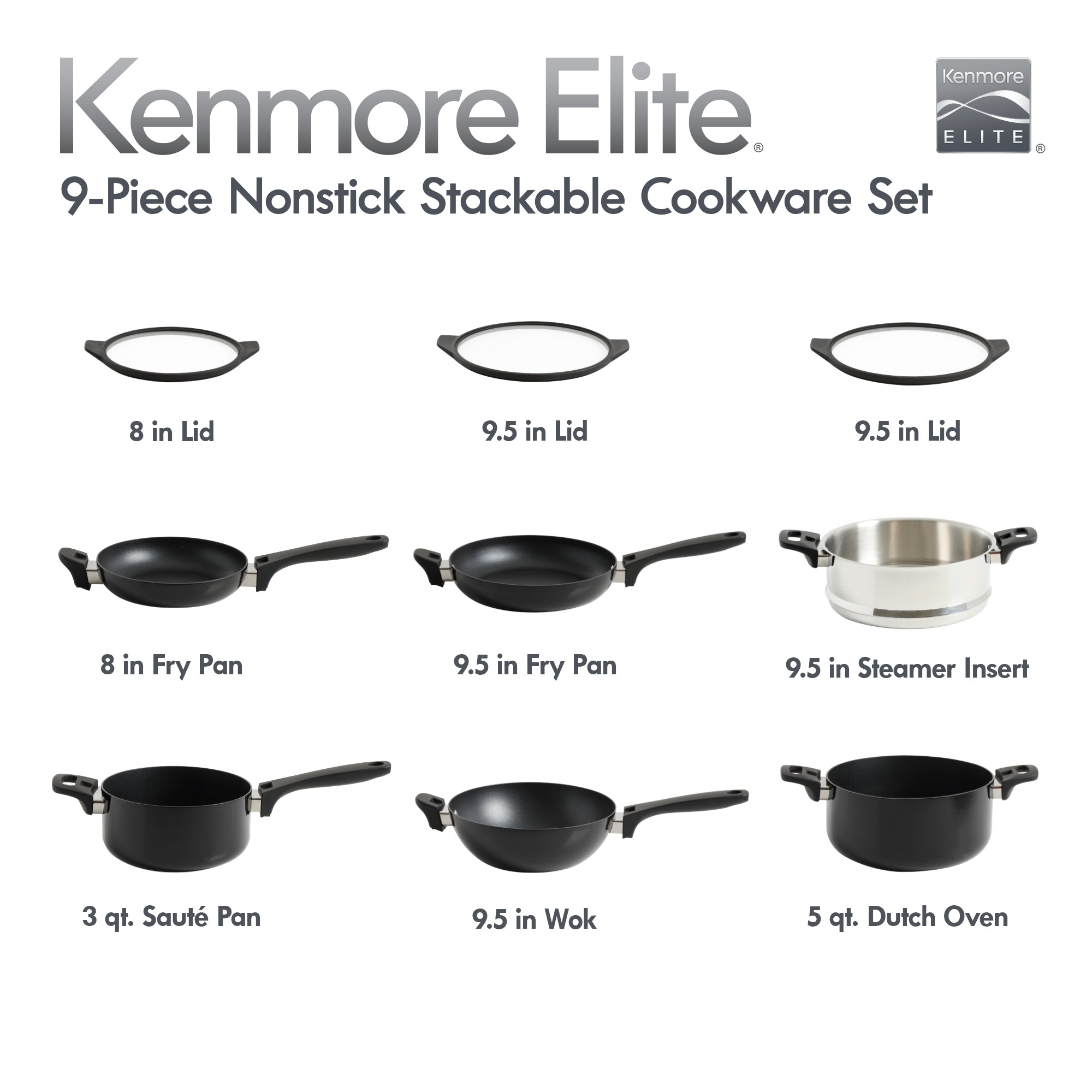 Kenmore Arlington 12-Piece Ceramic Cookware Set - Black Diamond